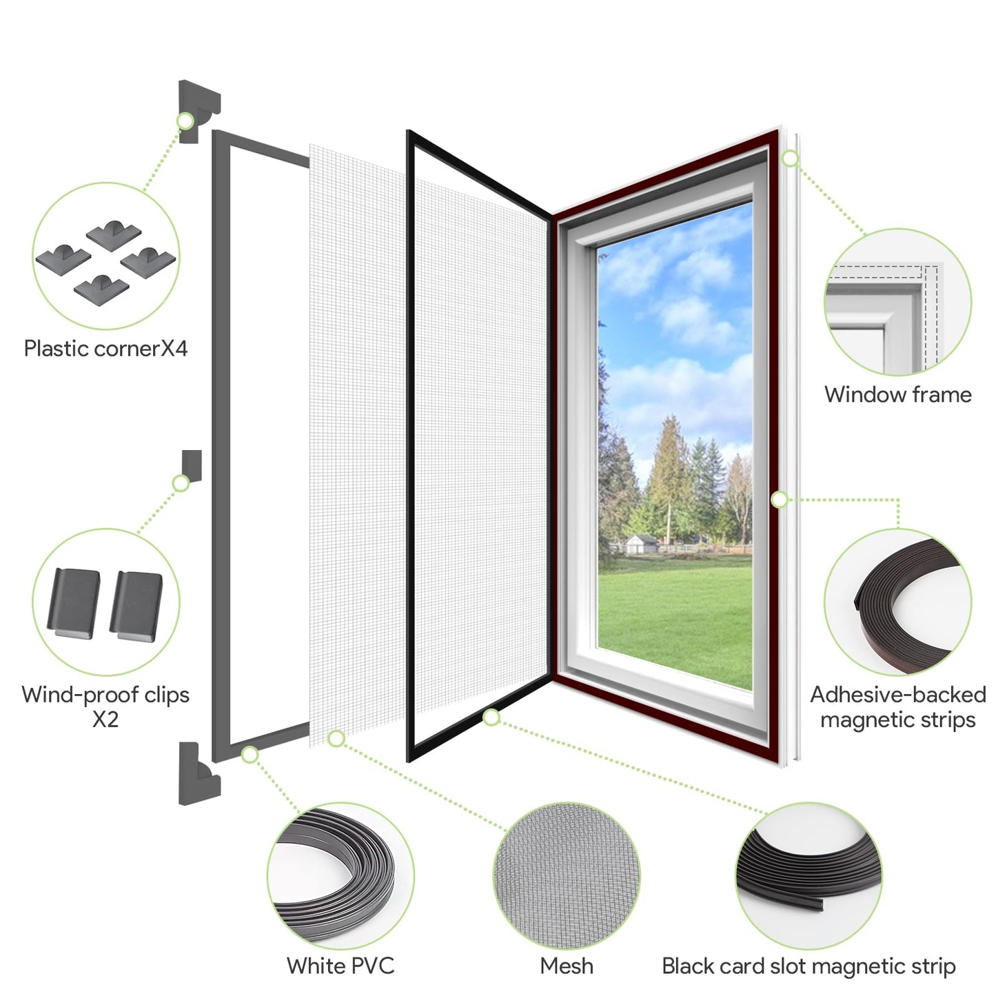 Window Nets to Keep Bugs Out, MOEGFY Magnetic Fly Screens for Windows, Adjustable DIY Window Screen Insect Screen Mosquito Net Fits Any Size Smaller Than 48”X43”, Cat Window Guard, Easy to Install 48”x43” / 120x110cm Grey Frame Grey Mesh