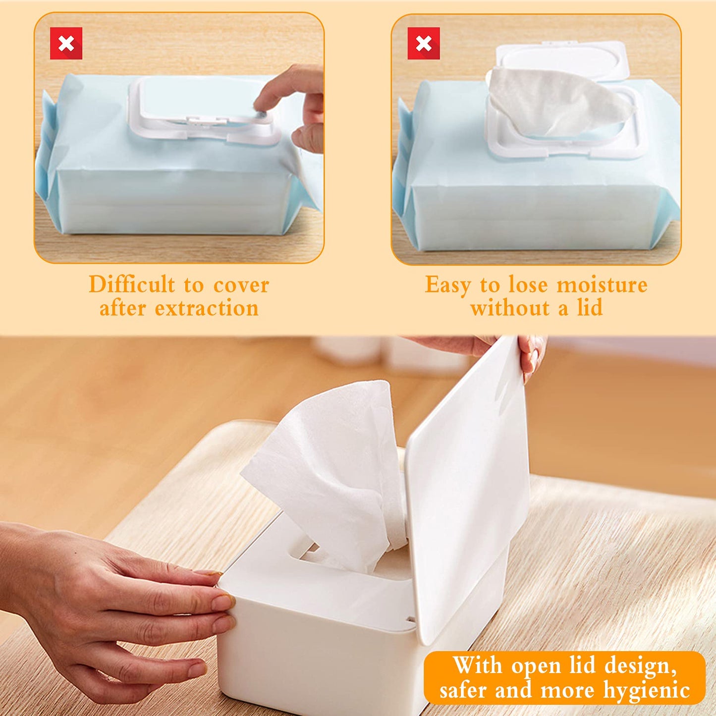 Anruyi 2 PCS Wet Wipes Box, Baby Wet Tissue Box Wet Wipes Dispenser Holder Plastic Wipes Dispenser Case Wet Wipes Storage Box Wet Tissue Case Container with Lid Seal for Home Office Desk (White) White