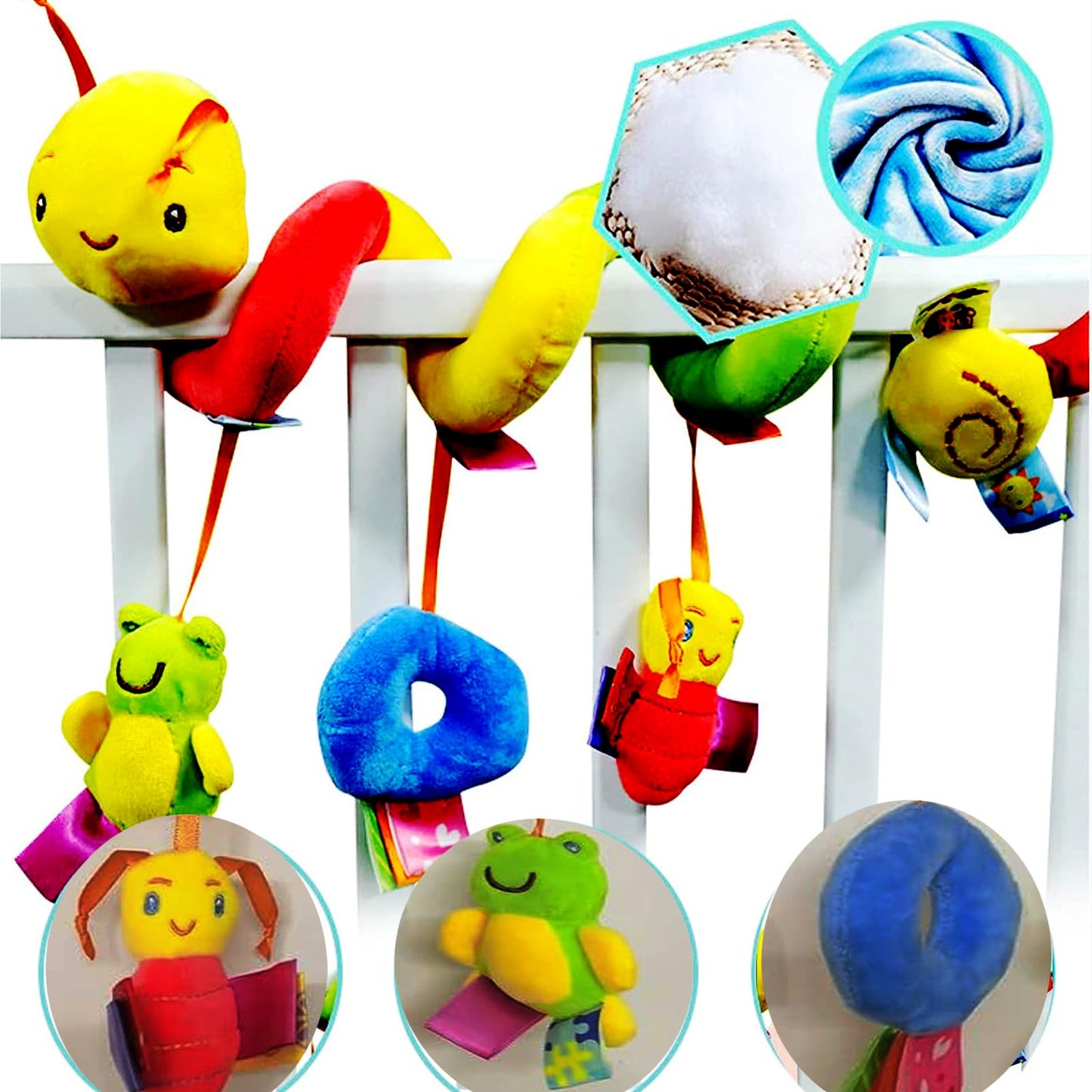 zhongdada Spiral Pram Toys for Babies -Plush Hanging Baby Rattle Sensory Toys for Crib Mobile Bassinet for 0 3 6 9 12 Boys Girls 100g