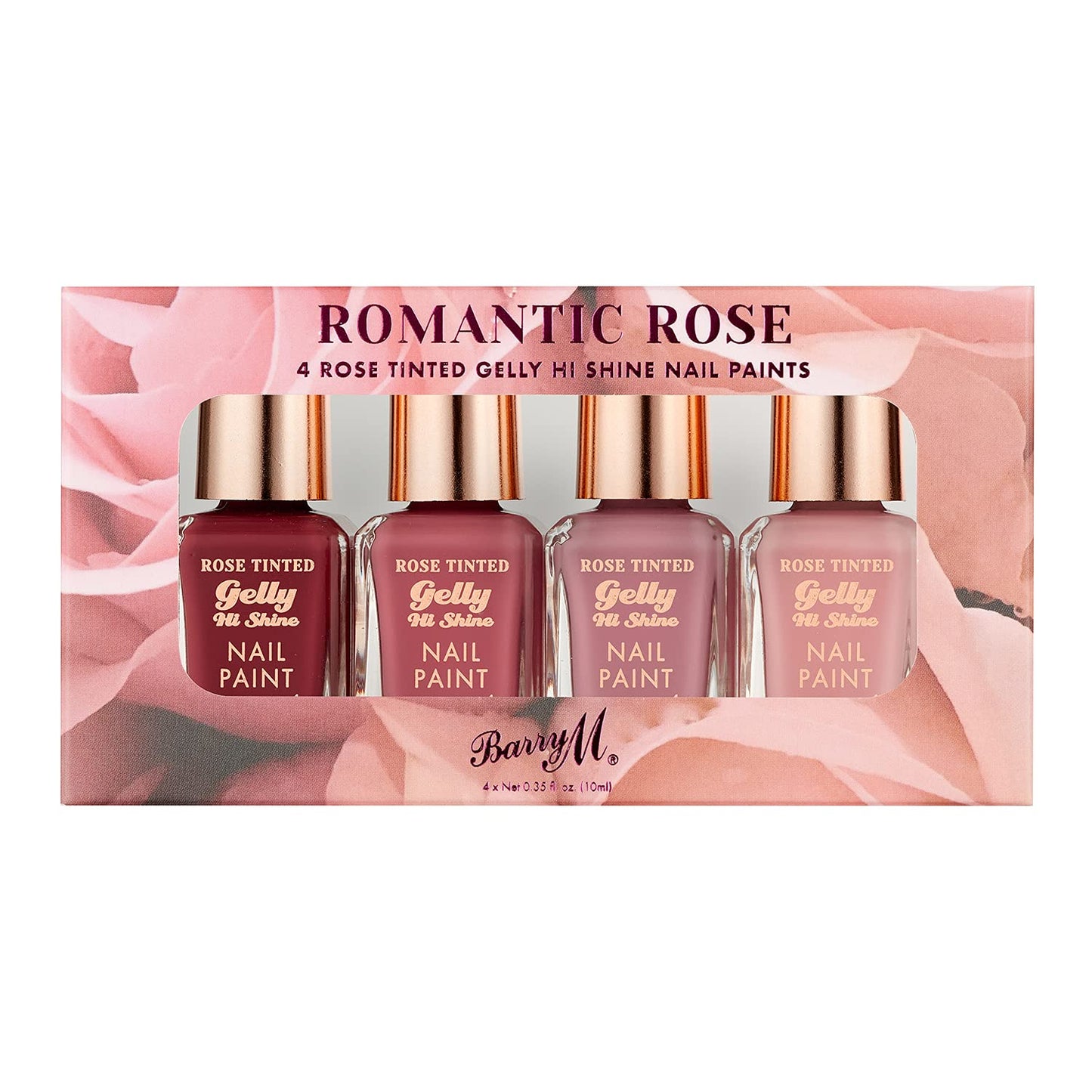 Barry M Romantic Rose Nail Paint Gift Set, 4 rose tinted gelly hi shine shades, Pink 40 ml (Pack of 1)