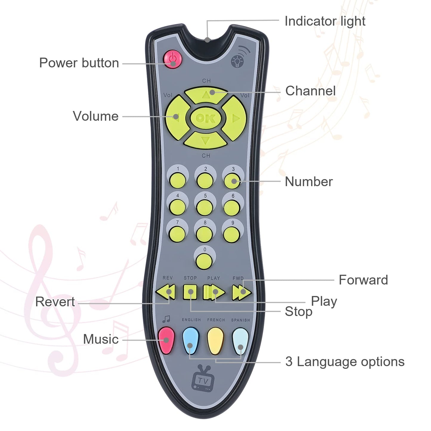 TV Remote Toy Baby Remote Control Musical Toy Realistic TV Remote for Baby Music Education Toy for Baby 12M+