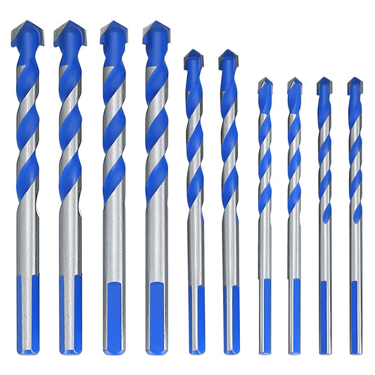 Aoyfuwell10 Pcs Tungsten Carbide Masonry Drill Bit Set, Tile Tip Drill Bits Set for Porcelain Ceramic Tile, Concrete, Brick Wall, Glass, Mirrors, Plastic, Masonry, Wood Drill Bits - 6mm/8mm/10mm/12mm