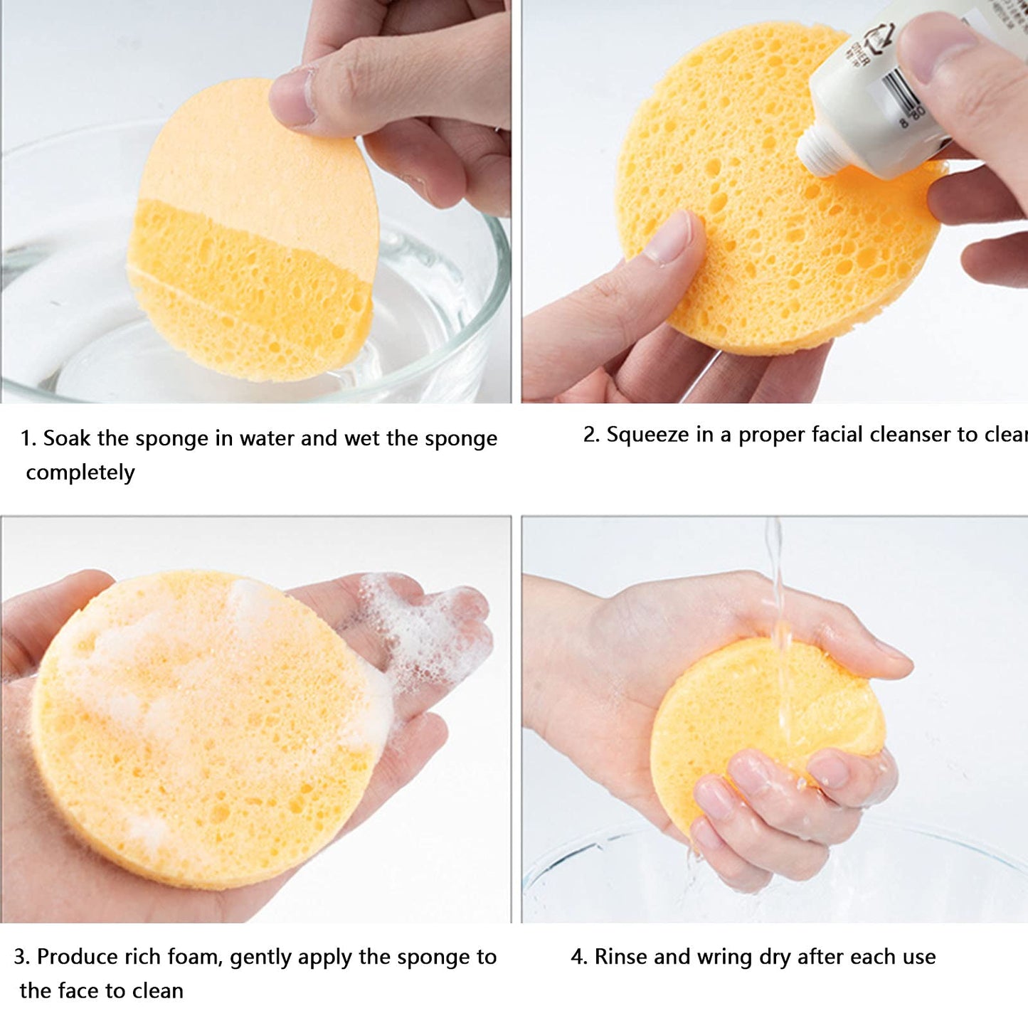 10 Pcs Facial Sponges, Reusable Face Cleaning Sponge, Natural Cellulose Face Sponge, Beauty Sponges for Facial SPA Massage Makeup Removal (5 colors） (Round) Round