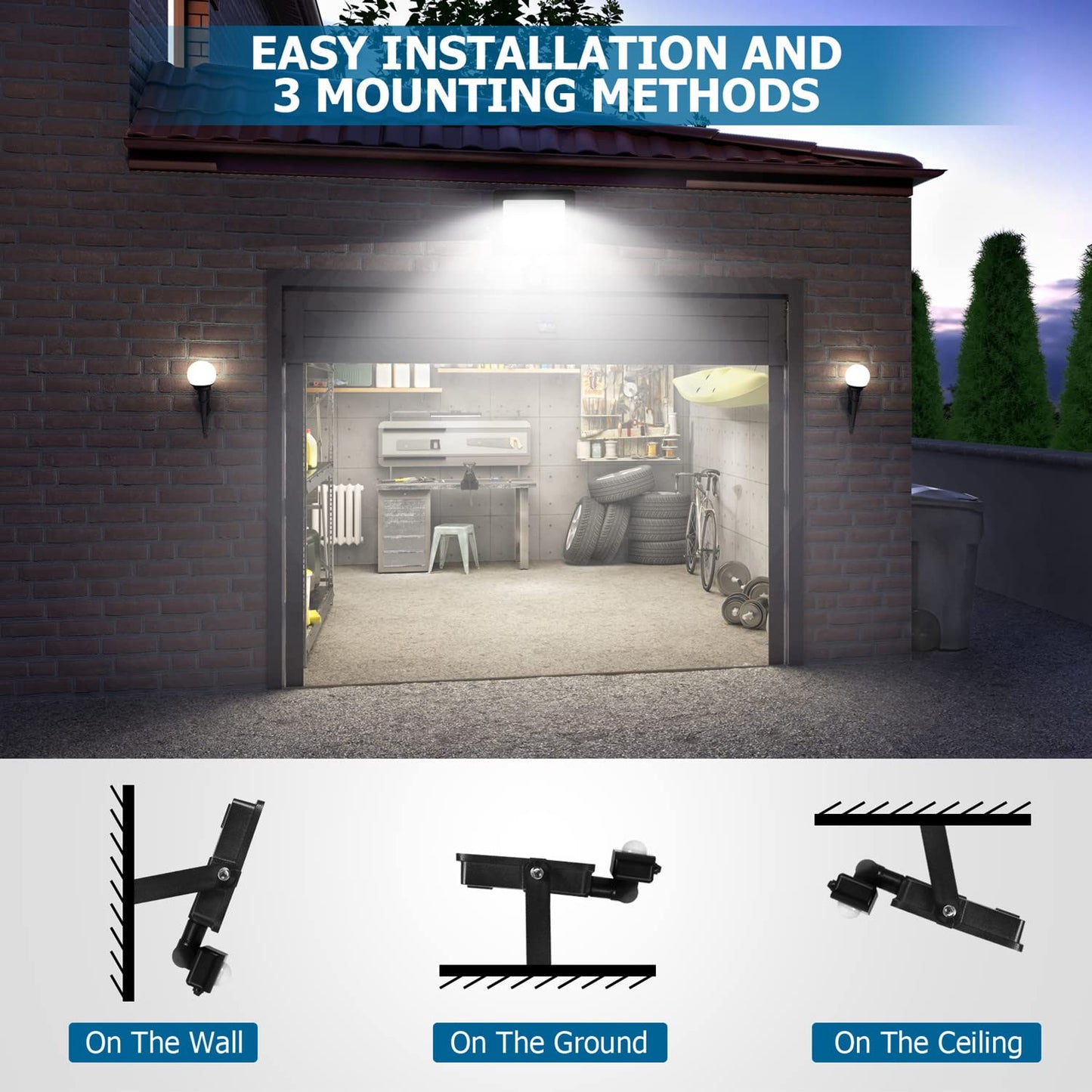 Aomeya Motion Sensor Outdoor Security Light, 30W 2750 Lumen LED Floodlights with PIR Sensor, IP66 Waterproof Motion Sensor Outdoor Wall Light with Remote Control for Garden, Backyard, Garage (30W)