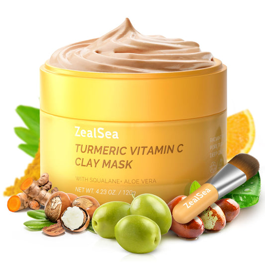 ZealSea Turmeric Clay Mask with Vitamin C for Blackheads and Pores, Face Mask Skincare for Deeply Cleansing and Hydrating, Brighten and Smooth Facial Mask Set, 120g