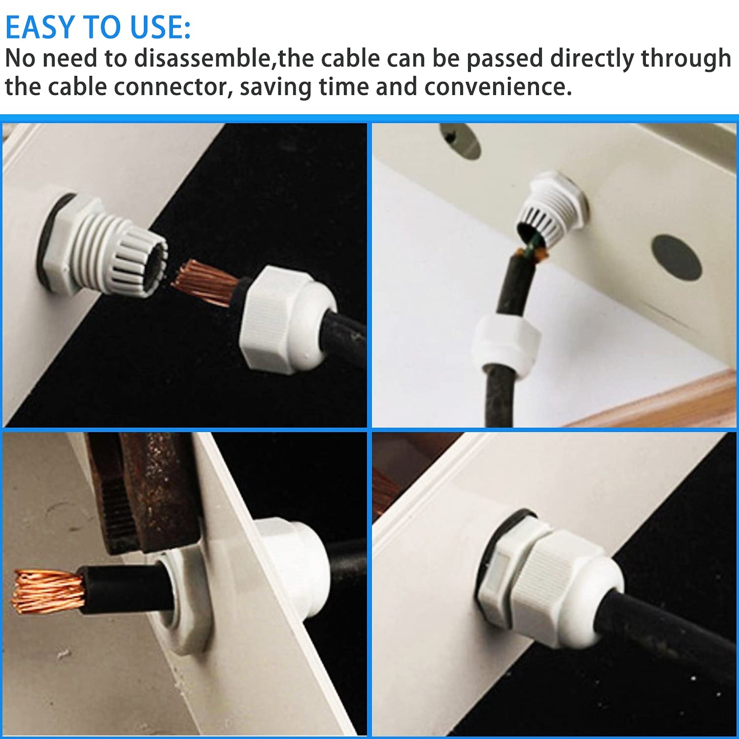 80Pcs Adjustable Cable Glands, IP68 Waterproof Adjustable 3-15mm Plastic Cable Gland Joint with Gaskets,Nylon Cable Connectors Gland Joints Locknut Stuffing GlandsPG7/9/11/13.5/16/19(Black,White)