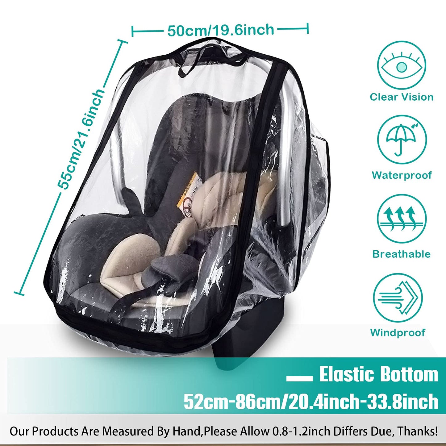 Universal Car Seat Rain Cover Baby Carrier Raincover - EVA Car Seat Weather Shield with Quick-Access Zipper Door and Side Ventilation, Windproof and Waterproof Car Seat Cover for Maxi COSI and More