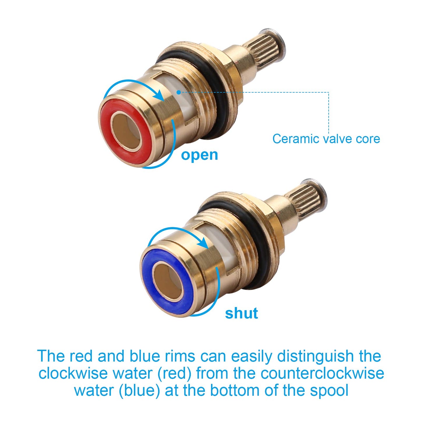 2 Set Ceramic Tap Cartridge 1/4 Turn 20 Spline, Tap Valve Replacement for Shower Bath Taps with Washers, Tap Glands Seals Repair Kit, Solid Brass Ceramic