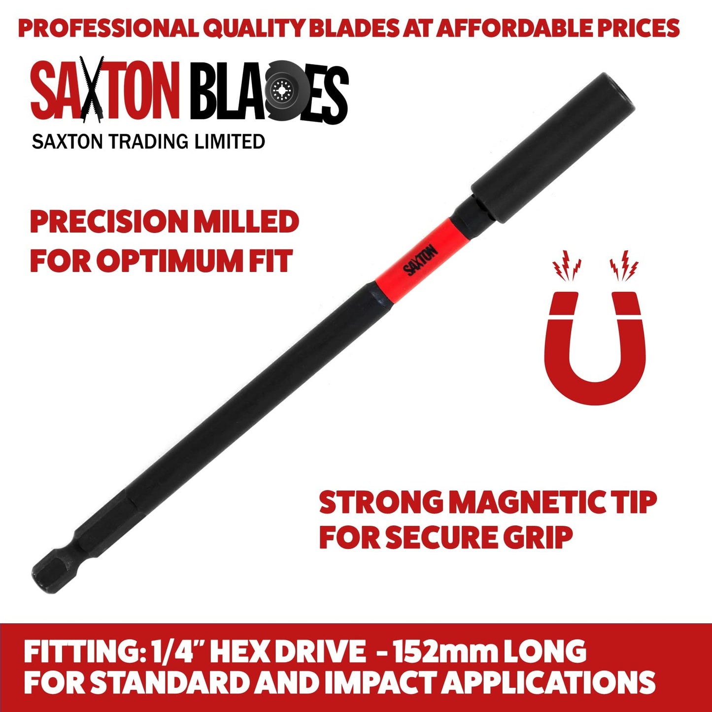 4 Piece Saxton MIB04PC Magnetic 60mm and 152mm Professional Impact Bit Holders with 1 x PZ2 & 1 x PH2 Screwdriver Impact Bits Compatible with Dewalt, Milwaukee, Makita, Bosch and Many More