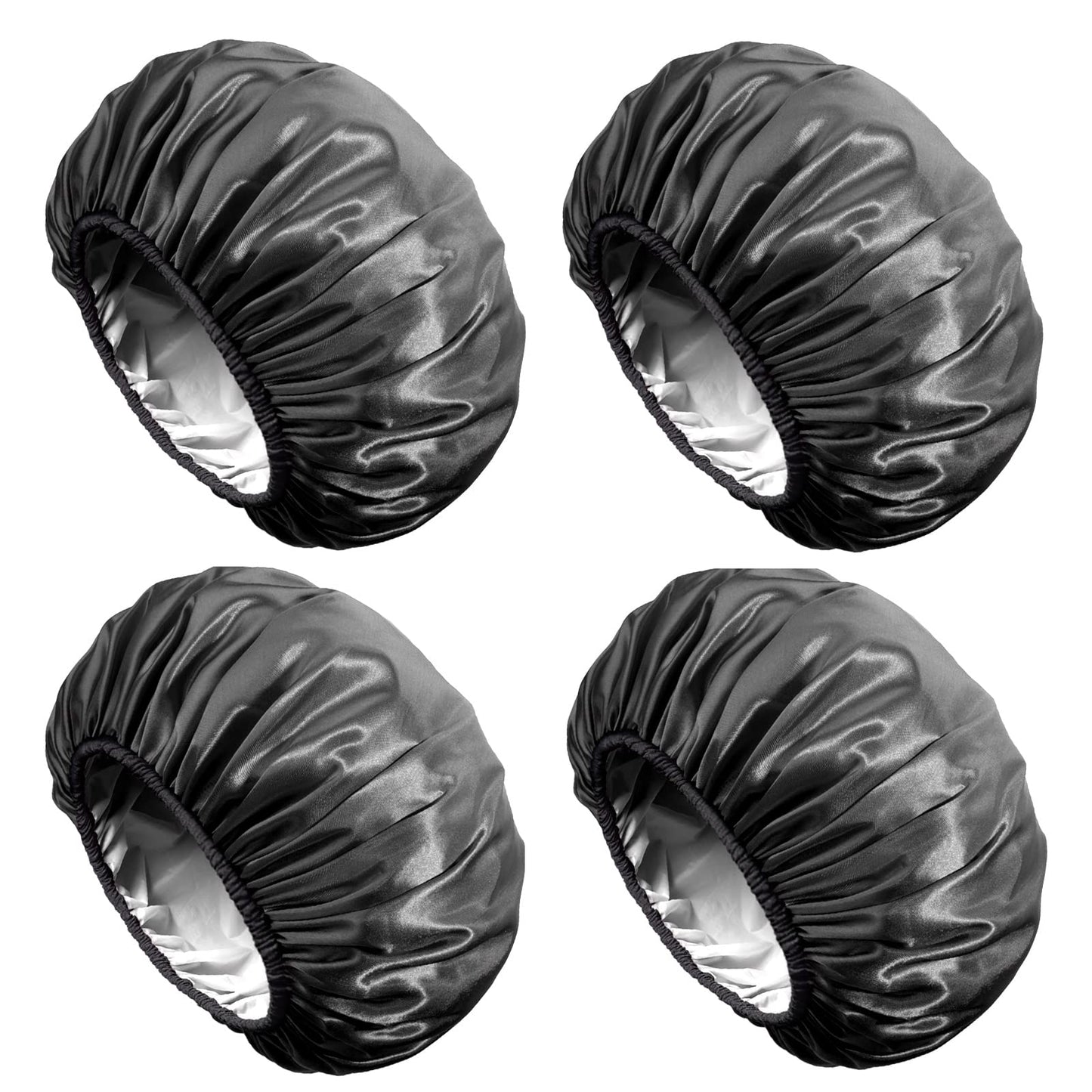 Aquior Shower Cap, Extra Large Shower Cap for Men, Satin EVA Double Layer Waterproof Reusable Hair Cap for Women Long Hair(All Black 4 Pack) All Black