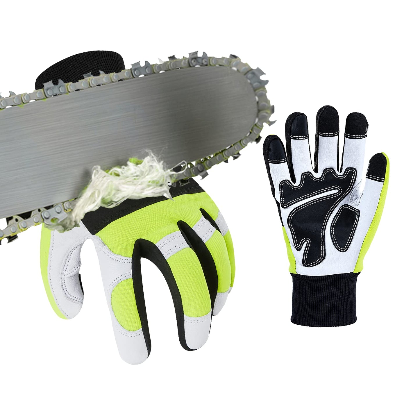 Vgo... Chainsaw Gloves 12-Layer Protection on Left Hand, Safety Forestry Work Gloves with Touchscreen in Goat Leather(M,1Pair) M (Pack of 1) GA9767CS General Version-Green Protection on Left Hand