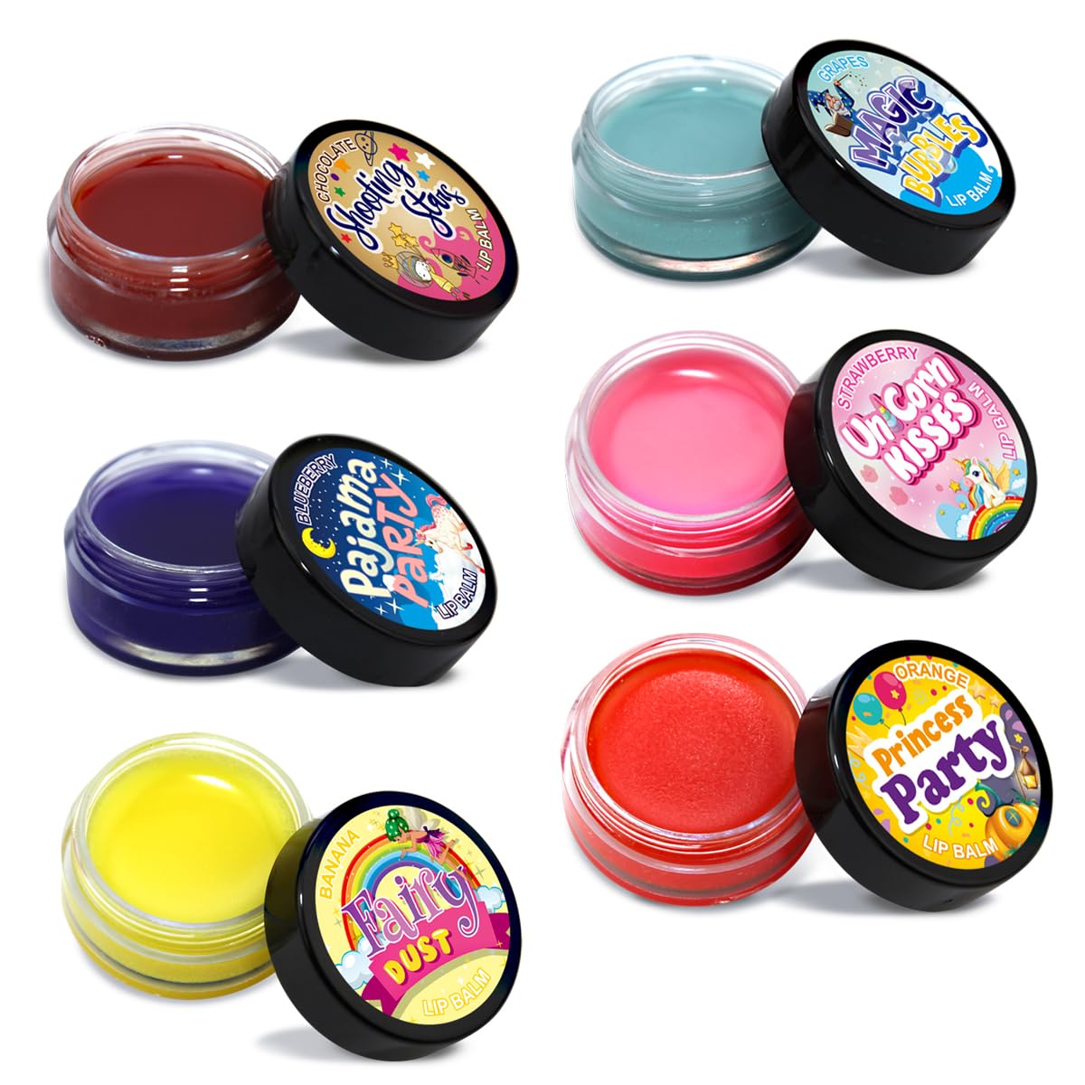 Beauty4Britain Set of 6 Kids Lip Balm Princess Shining Non-Colour Nourishing Fruity & Chocolate Scented Girls Lip Balm Set Clear when applied