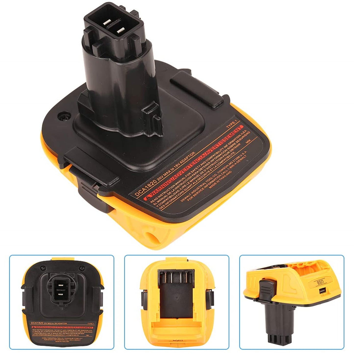 Adapter for Dewalt 18V/20V Lithium Batteries, Adapter DCA1820 for Dewalt 18/20V Lithium Battery DCB204 DCB205 DCB206 DCB606 Convert to NiCad NiMh Battery Tools Adapter with USB Output 1 PCS