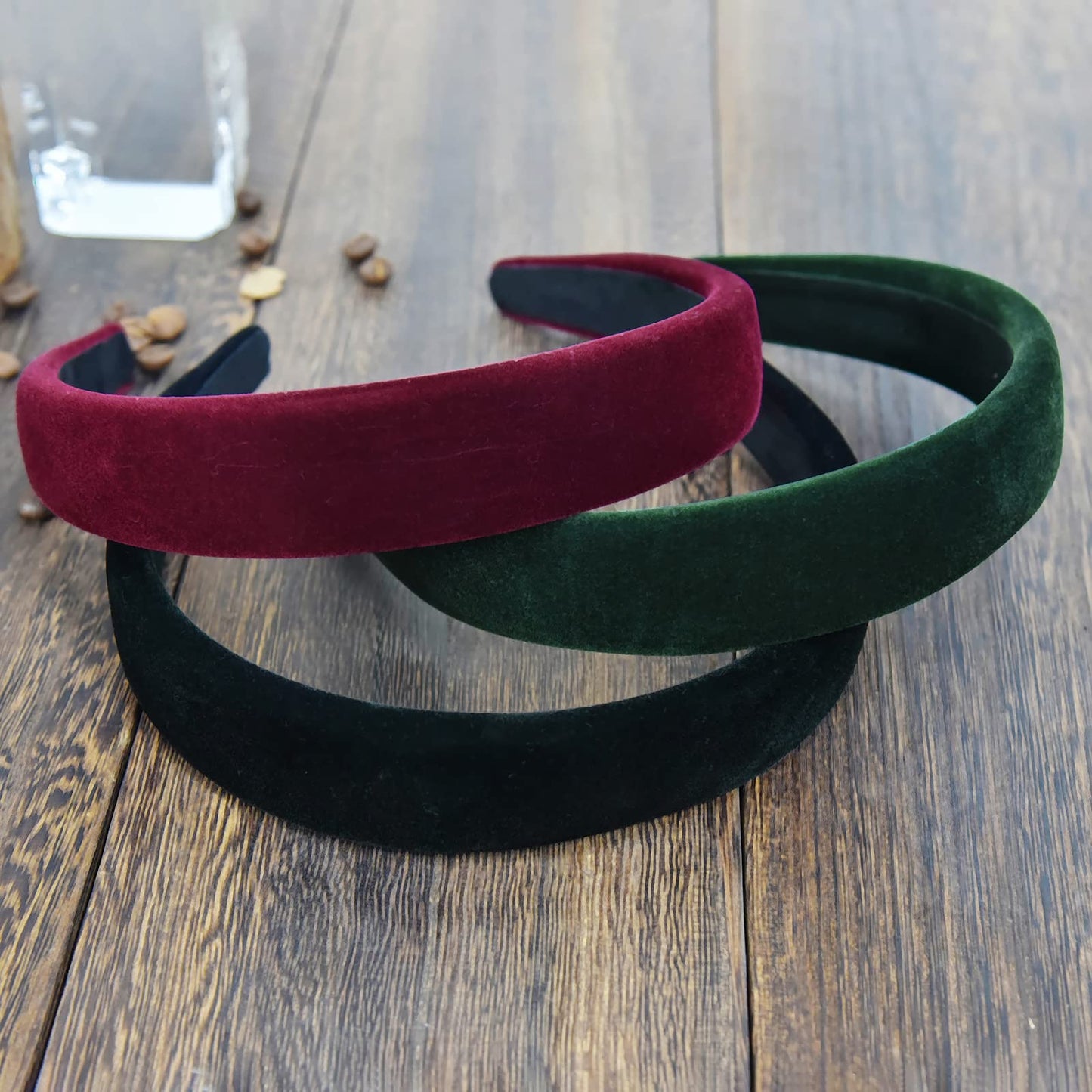 Velvet Wide Headbands for Women Soft Head Band for Women Girls Fashion No Slip Headband Hair Accessories (Black Red Green) 01-Red Green Back