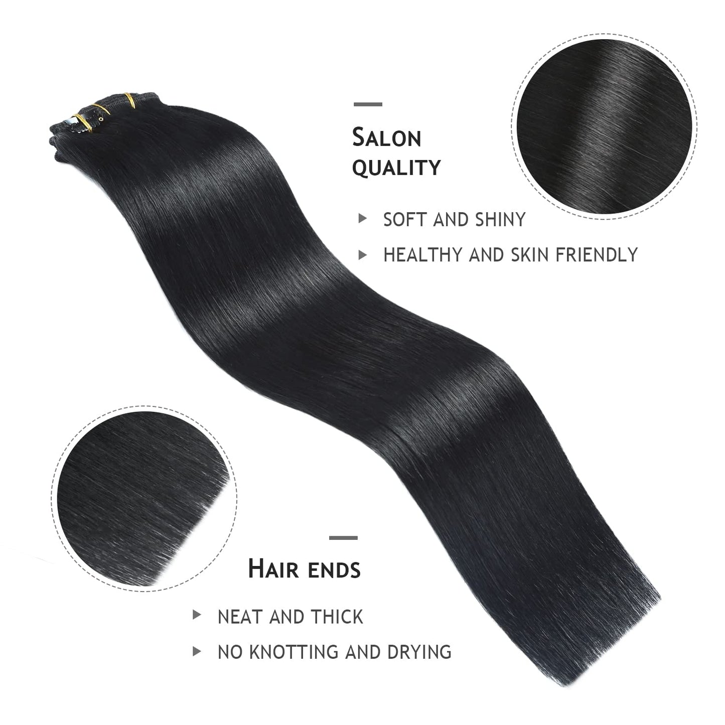 YILITE Hair Extensions Clip in 16 Inch 120g 8pcs Clip in Hair Extensions Real Human Hair Natural Silky Double Weft Hair Extensions Clip in Real Hair (16inch #1 Jet Black)