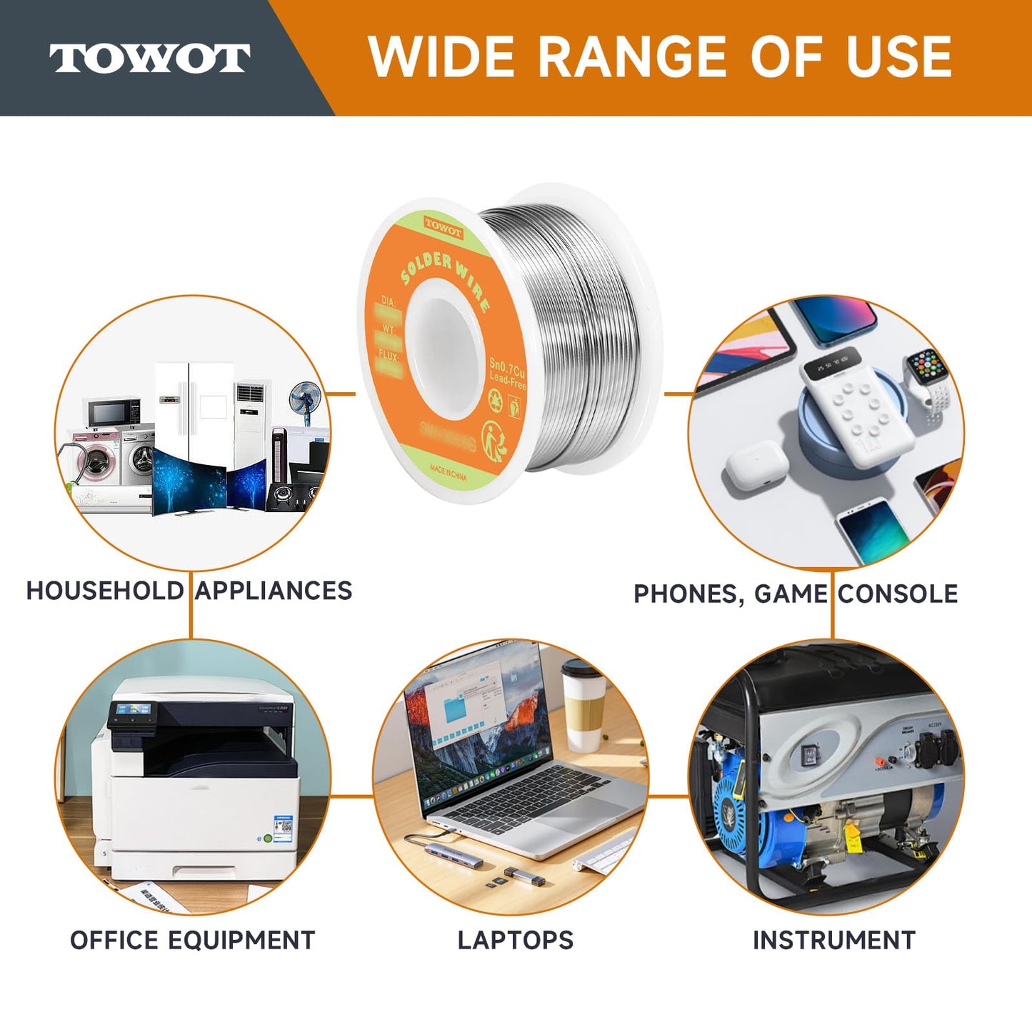 TOWOT Lead Free Rosin Core Solder Wire for Electrical Soldering, Content 2.0% Solder Flux Sn0.7Cu (0.8mm 50g) 0.8mm 50g