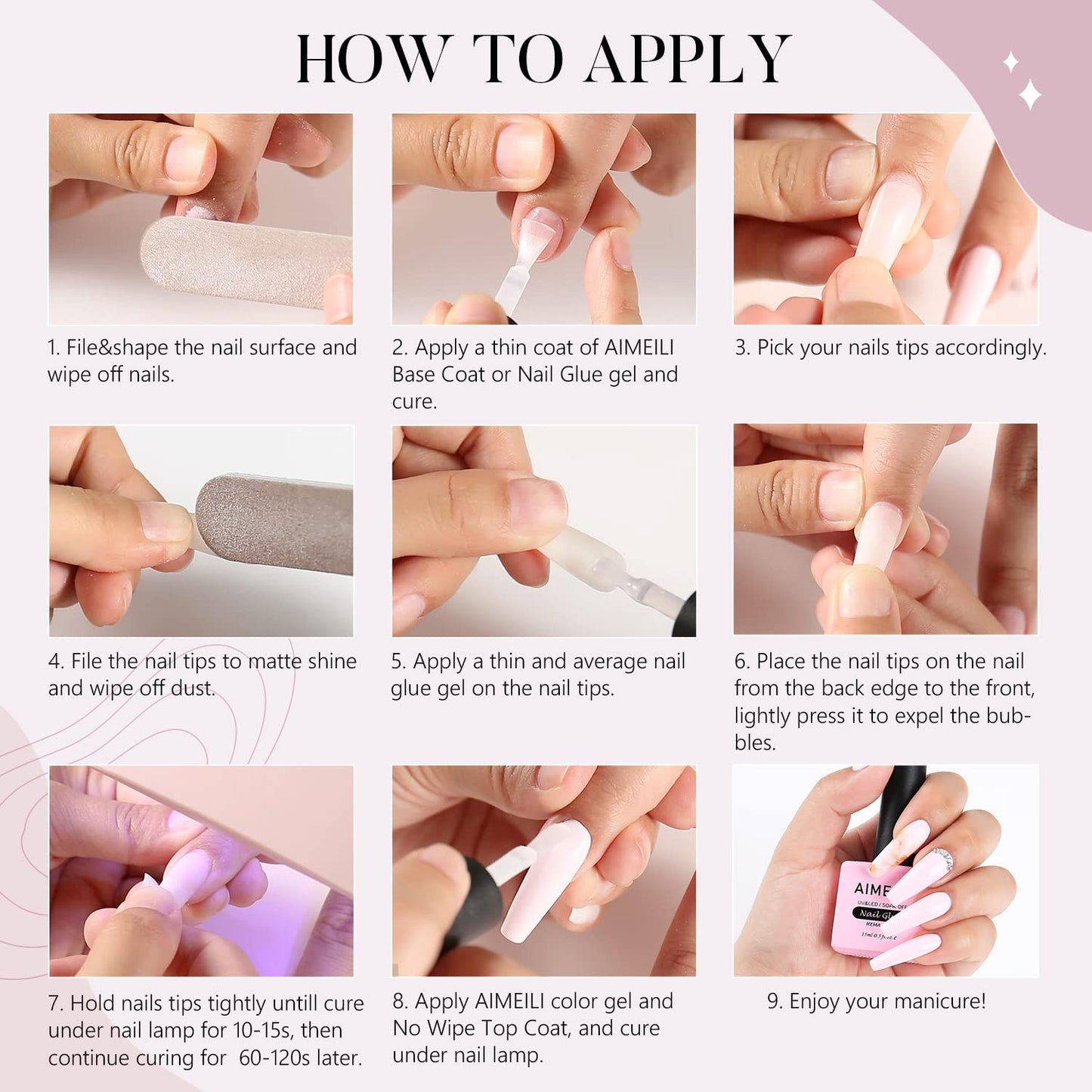 AIMEILI Nail Glue for Acrylic Tips Extra Strong Nail Bond Glue Brush On Clear Gel Adhesive Glue for Stick On Soft Gel Tips, Acrylic Nails, False Nails & Tips, UV LED Cure Needed