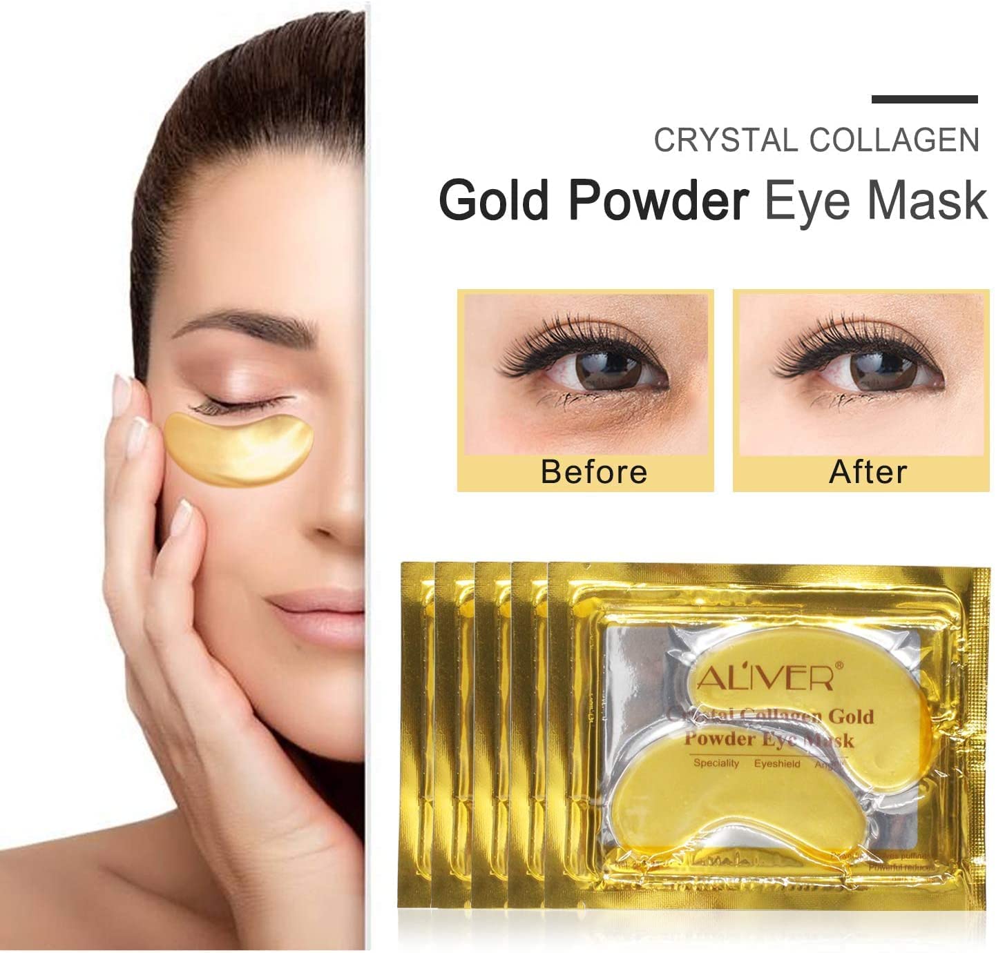 AIQIUSHA 24K Under Eye Treatment Masks, Natural Gel Eye Masks, Under Eye Gel Patches for Dark Circles, Anti Wrinkle, Puffy Eyes, Skincare, Hydrating, Soothing - 25 Pairs | Independent Package