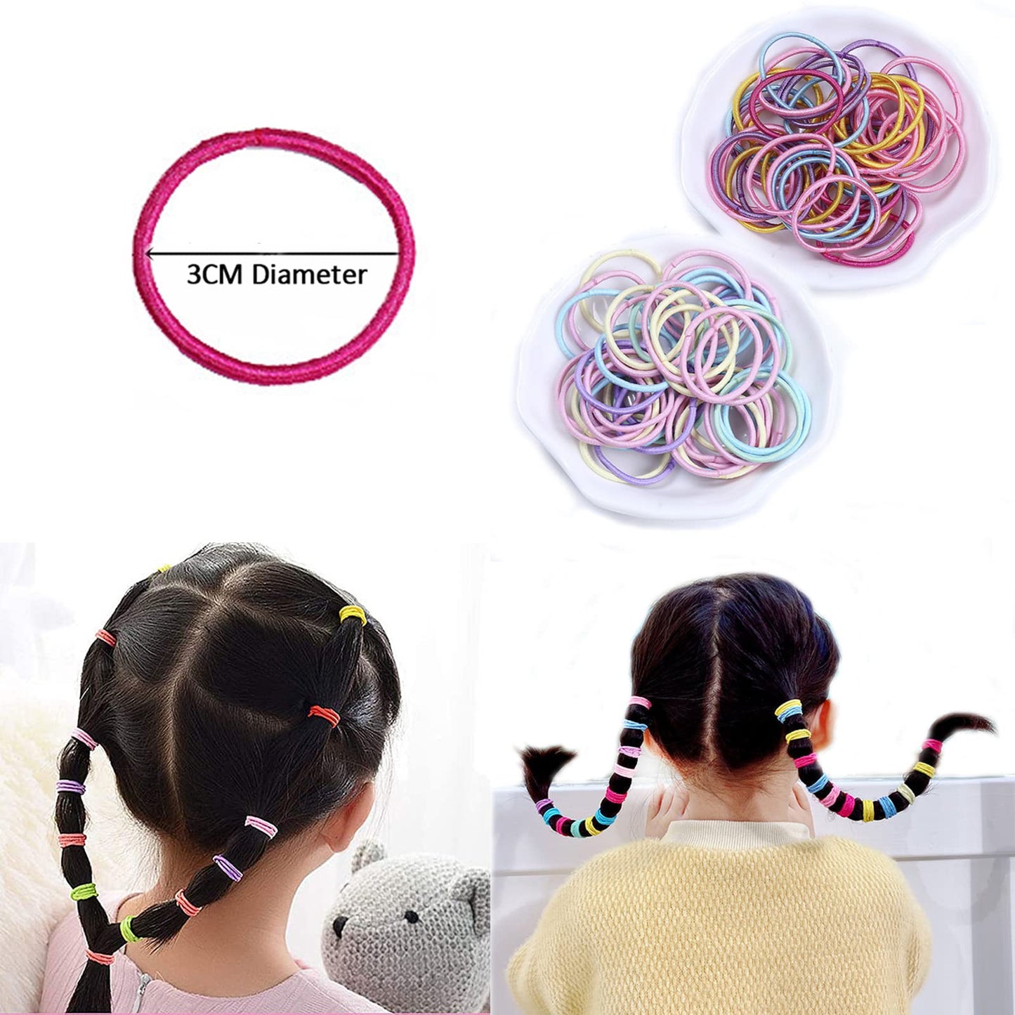 50Pcs Kids Bow Hair Bands, 2.36 Inch Kids Hair Bows Baby Hair Ties for Girls and 100pcs Small Elastic Hair Bands, Ponytail Bow Hair Bow Bobbles for Girls Toddler Kids