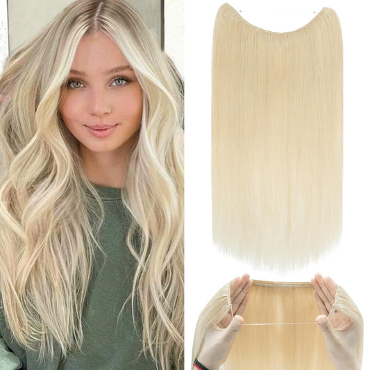 Wire In Hair Extensions One Piece 18inch #60 Platinum Blonde 100% Real Remy Human Hair Natural Invisible 18 Inch