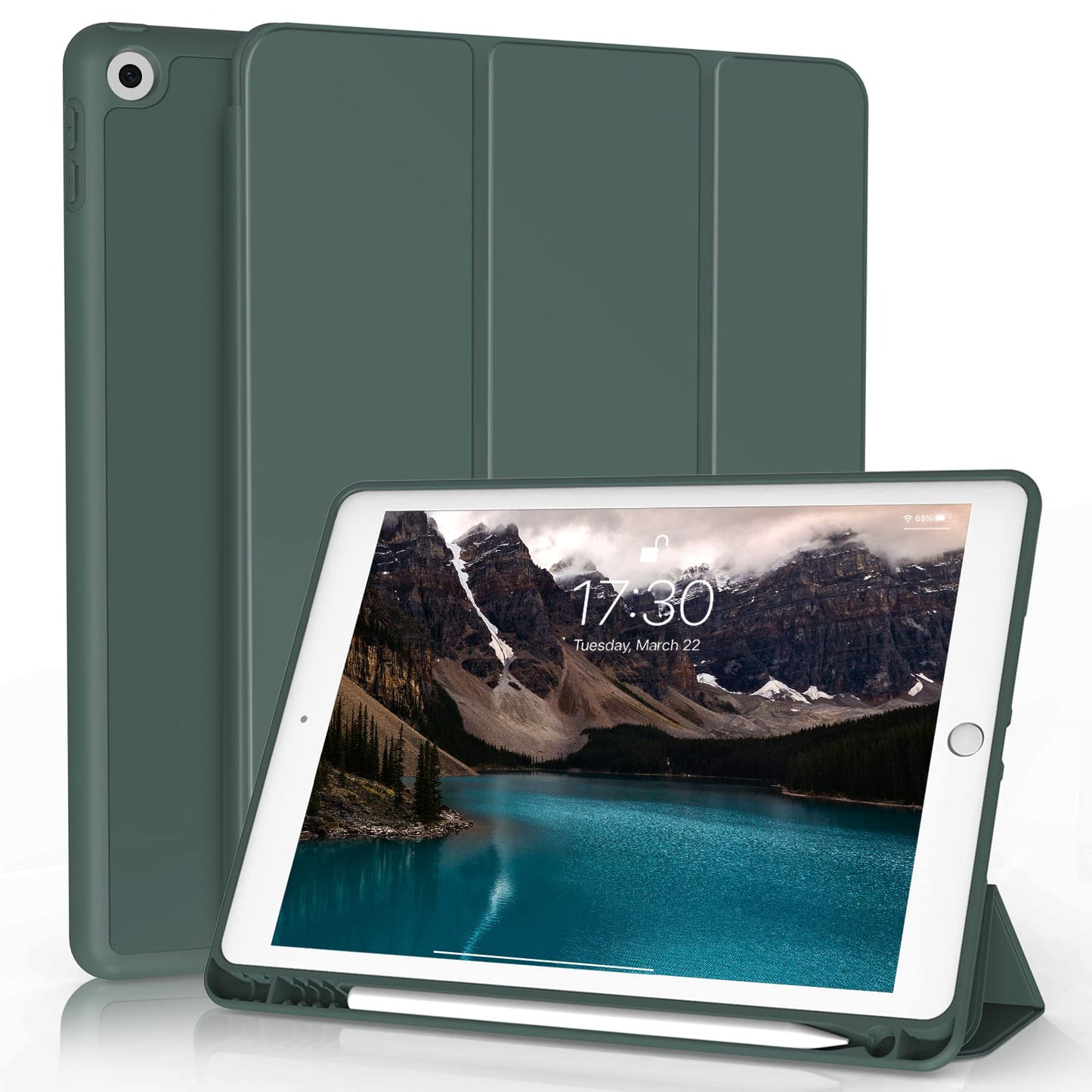 ZOYU Case for iPad 9th/8th/7th Generation,10.2 inch iPad Case with Pencil Holder,Auto Sleep/Wake,Trifold Stand Protective,Soft Slim TPU Back Cover for iPad Case 2021/2020/2019（Dark Green） Dark Green