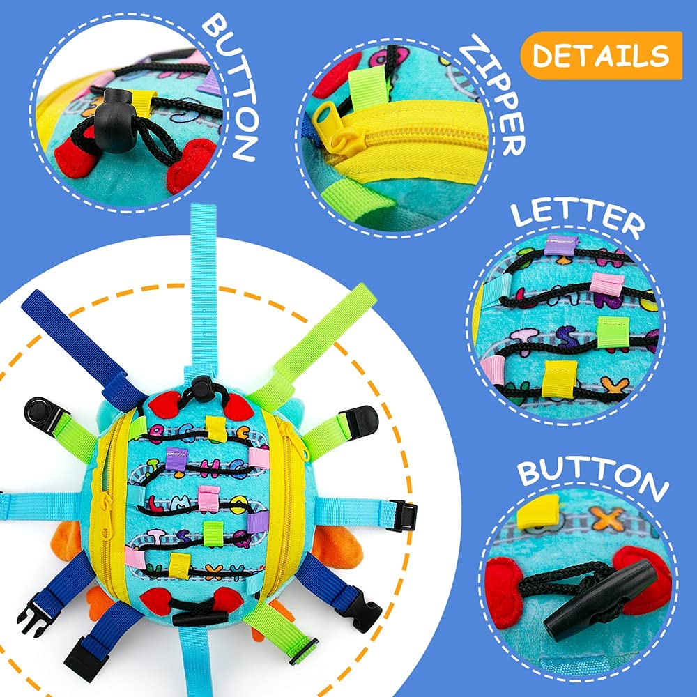 beetoy Sensory Buckle Pillow Toys for Toddlers 1-3, Learning Activity Toy Develop Fine Motor Skill, Educational Buckle Zipper Toys Toddler Activities Travel Toys for Threading Basic Skills