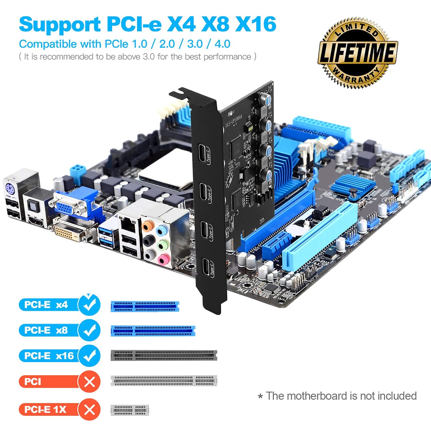 ULANSeN PCIe Gen3 x2 USB 3.2 / 3.1 Card ASM3124- PCI Express to 4-Port Type C HUB Internal Expansion Card Controller Adapter PCI Express Card Desktop PC Support Multiple INs