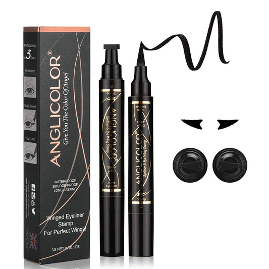 Anglicolor Eyeliner,Liquid Eyeliner,2PC Eyeliner Stamp,Long Lasting Perfect Wing Cat Eye Stamp, Black Eye Liner Pencil, Waterproof, Smudgeproof Makeup Eye Liner Pencil (02) 02