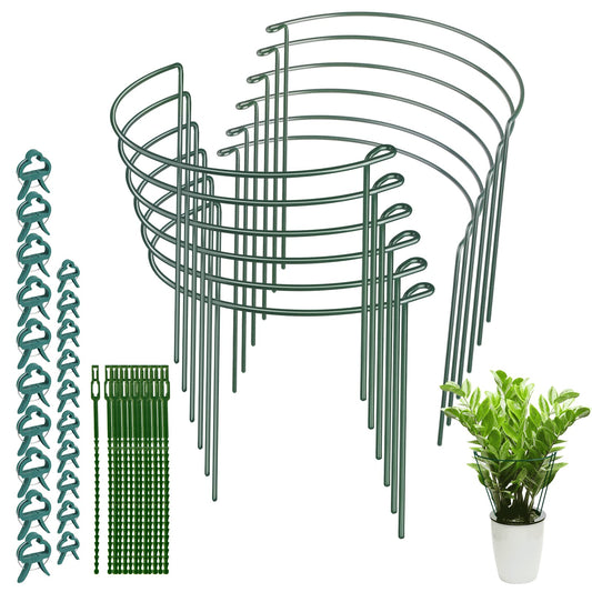 12Pcs Plant Supports Garden Plant Supports Stakes(25×40cm) Metal Half Round Plant Support Ring Cage Garden Border Support for Peony Rose Tomato Hydrangea Flowers