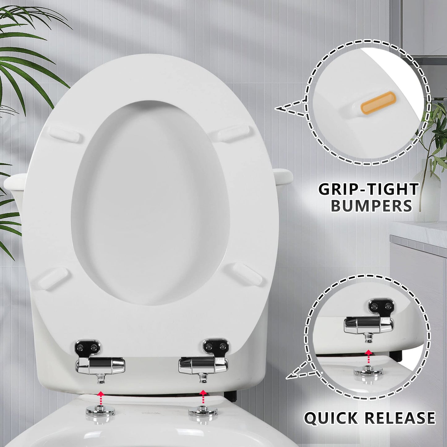 White Toilet Seat, White Durable Soft Close Toilet Seat Antibacterial Adjustable Hinges Wooden Material Toilet Seat Quick Release Removable Lid for Easy Clean and Assembly (White) White-zinc Alloy Hinge