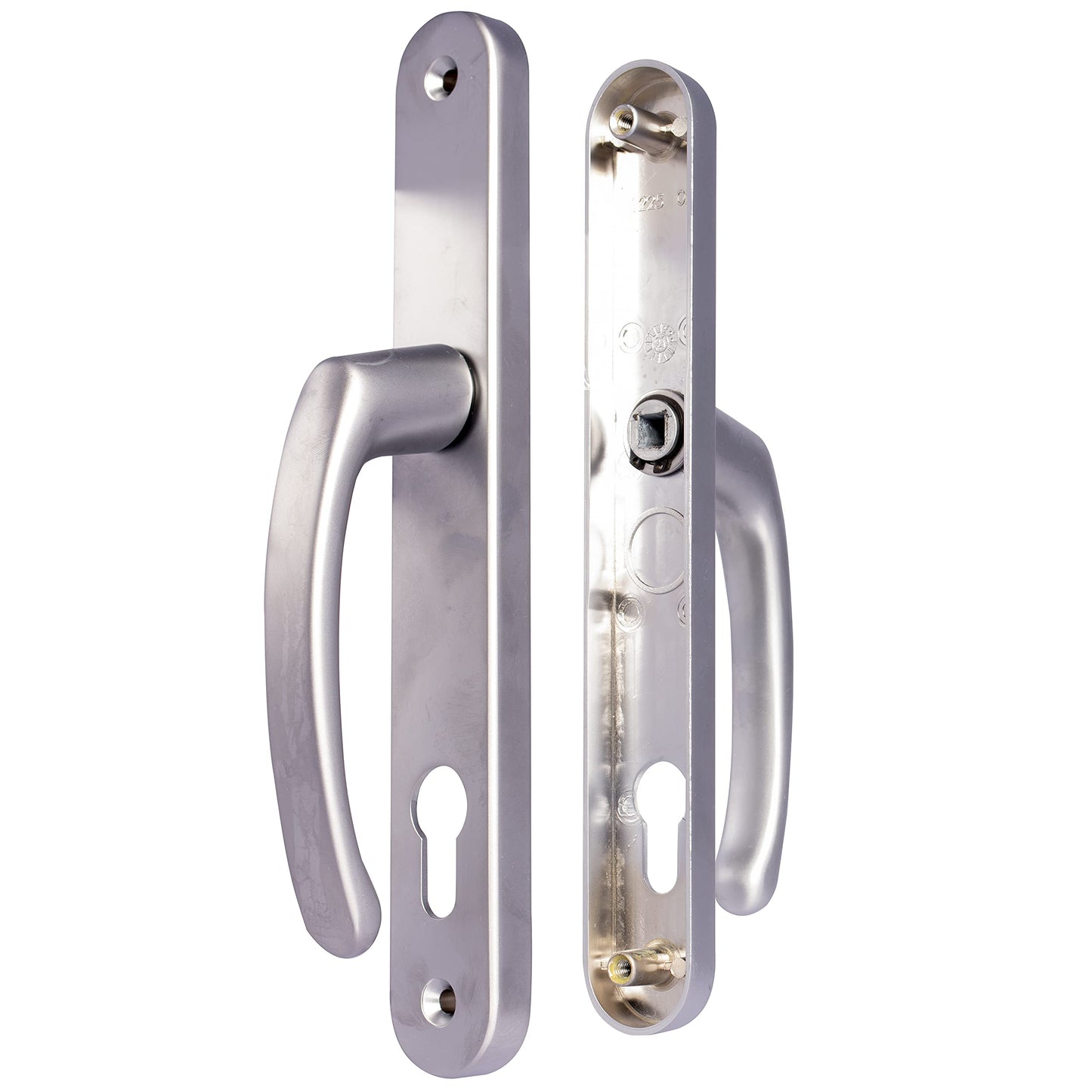 UPVC Door Handles - Silver - Lever/Lever - 92mm PZ (Centres) - 210mm Screw to Screw - Backplate 242mm X 34mm - UPVC Door Handle - External Door Handle - Silver Replacement UPVC Door Handles