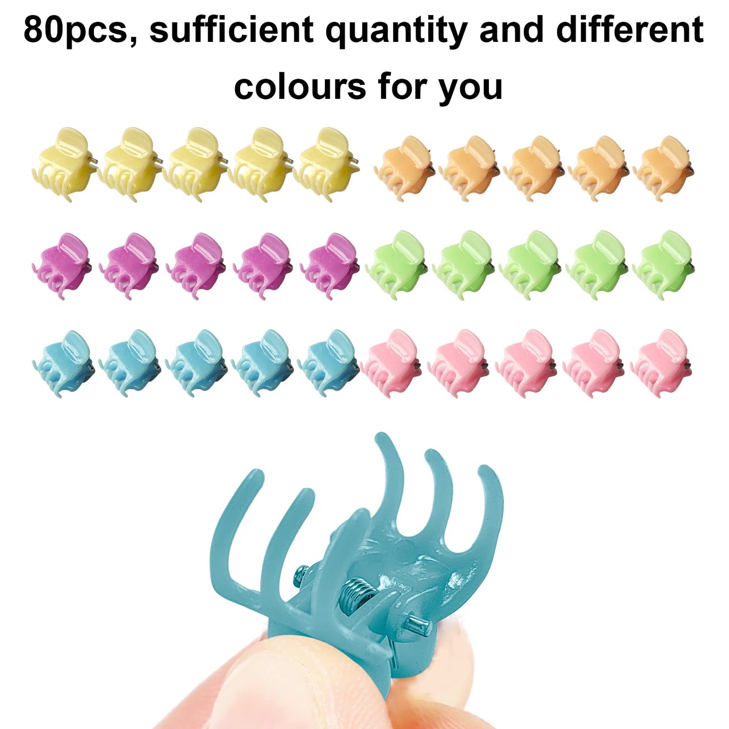 VEGCOO 80 Pieces Mini Hair Claws Plastic Small Hair Clips Clamps Pins Hair Accessories with Storage Box for Girls and Women (6 Colours) 6 Colours