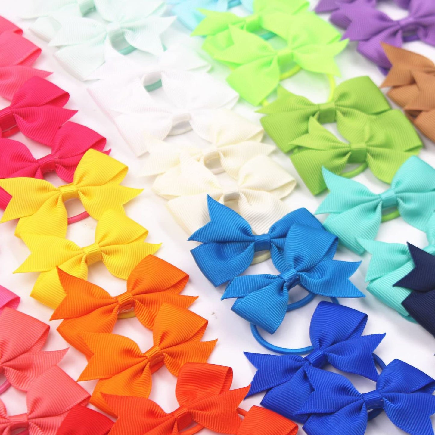 50Pcs Kids Bow Hair Bands, 2.36 Inch Kids Hair Bows Baby Hair Ties for Girls and 100pcs Small Elastic Hair Bands, Ponytail Bow Hair Bow Bobbles for Girls Toddler Kids