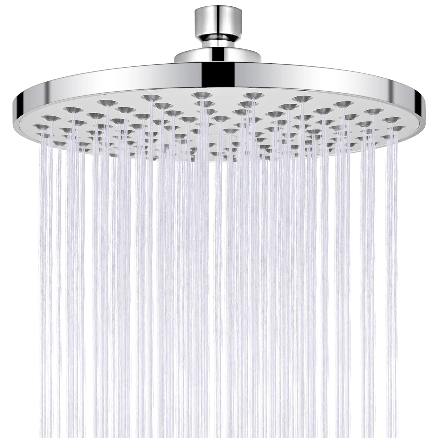 8 inch Fixed Shower Head, High-Pressure Shower Head, Round Luxury Modern Chrome Look, Silicone Nozzles, Adjustable Shower Head Round with Swivel Ball (Universal Fit), Easy Installation