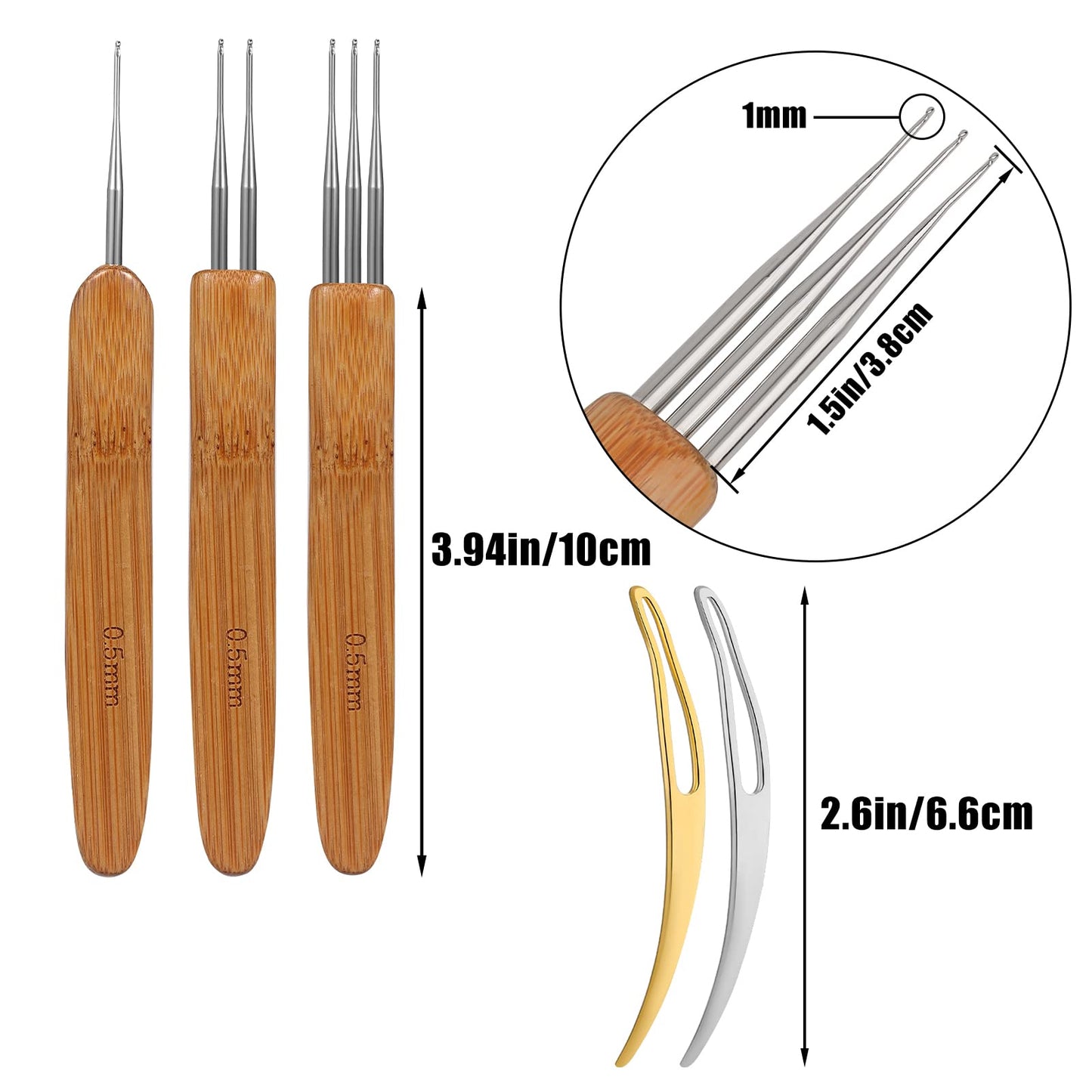 AIEX 5 Pieces Dreadlock Crochet Hair Tool Crochet Needle Included 3pcs Dreadlock Hooks with Different Needles Crochet 2pcs Hair Lock Tools for Braid DIY (0.5mm) 0.5mm