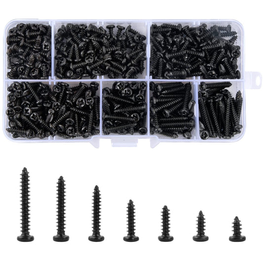 500 Pcs M3 Self-Tapping Screws Black Carbon Steel Screws Phillips Flat Head Micro Screws Round Countersunk Screws Assortment Kit Wood Woodworking Screw Zinc Plated M3x6mm/8mm/10mm 12mm/16mm/18mm/20mm