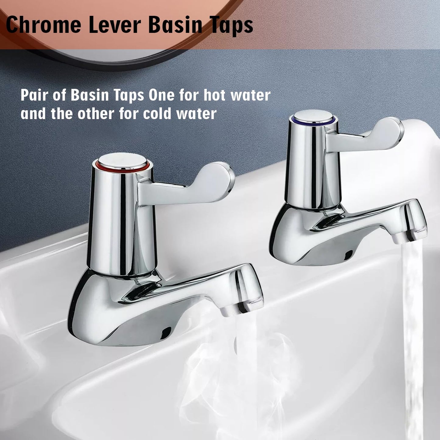 Basin taps Pair of Bathroom taps Basin Pair, Quarter Turn Basin taps Pair, Chrome Brass Pillar Hot and Cold Water Basin taps, ¼ Turn Lever Sink taps for Bathroom Kitchen, Sink tap Double Basin taps