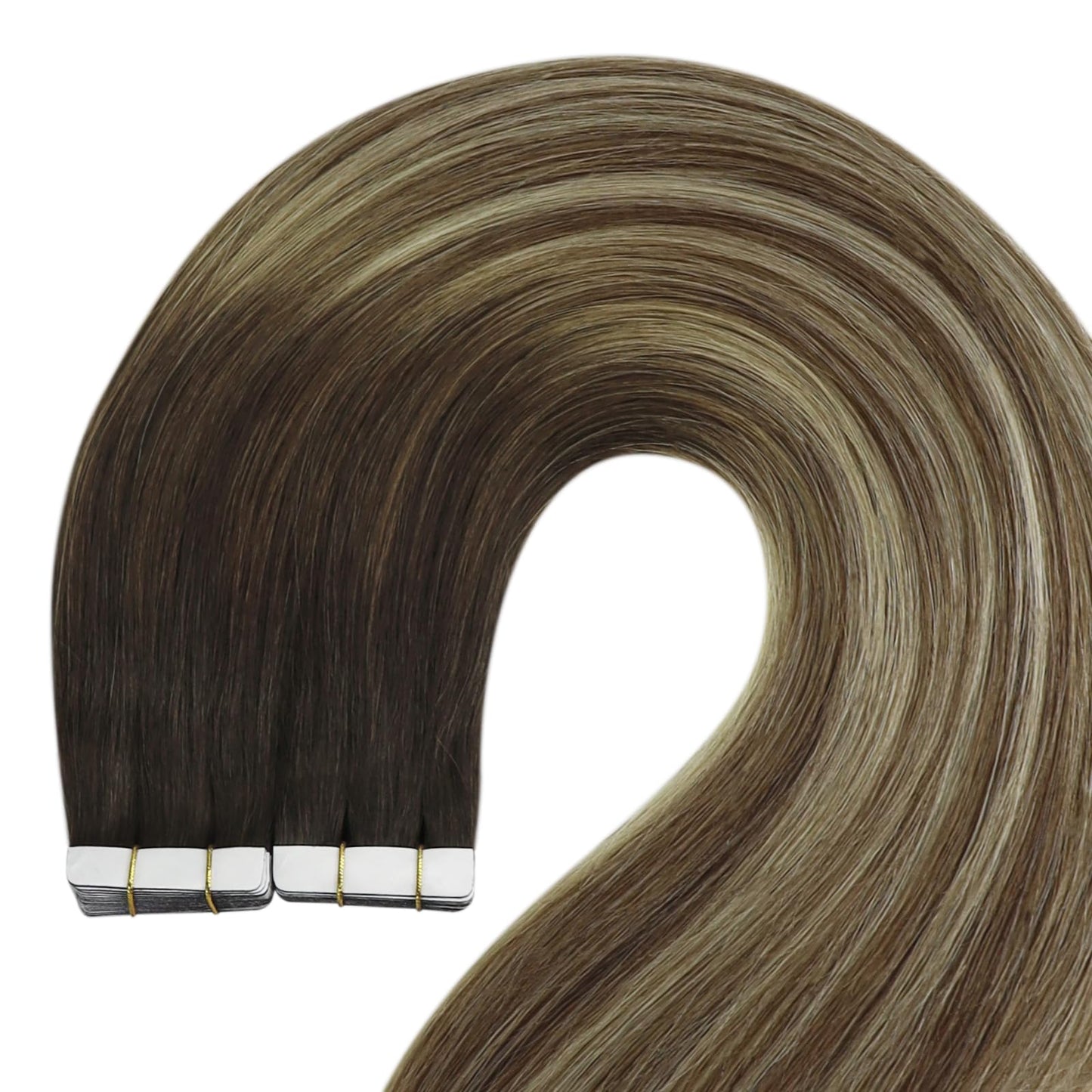 YoungSee Tape in Hair Extensions Real Human Hair Balayage Brown Tape in Hair Extensions Ombre Dark Brown to Brown with Blonde Tape in Extensions for Beginners 12Inch 20pcs 30g Hair Extensions Tape in