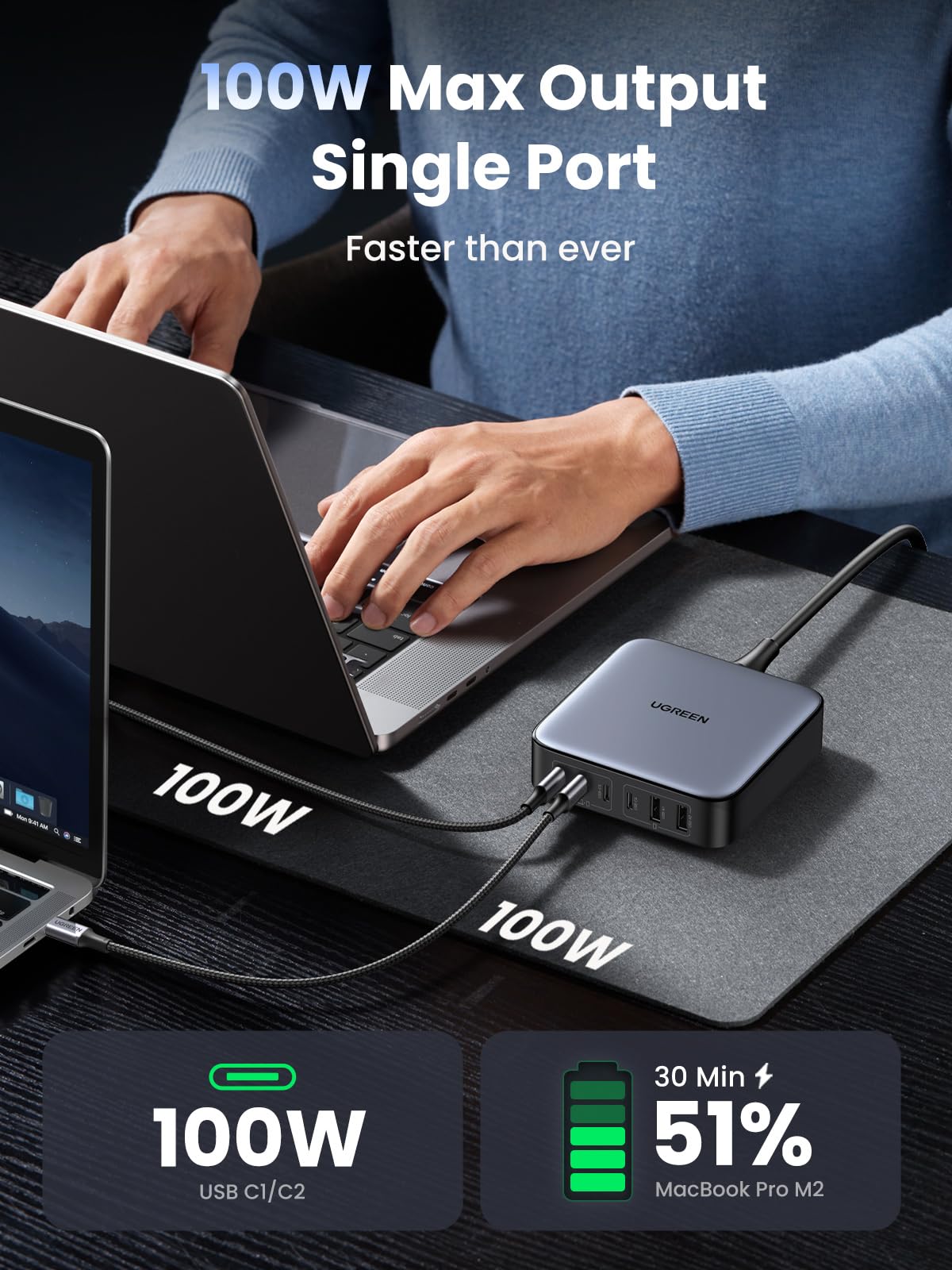 UGREEN USB C Charger Nexode 200W Plug 6 Ports GaN PD Desktop Power Adapter with 1m USB C Cable Compatible with MacBook Pro/Air M1, iPhone 16/15, iPad Pro, Pixel 9, Galaxy S24/S23, Tab A8/S8, etc