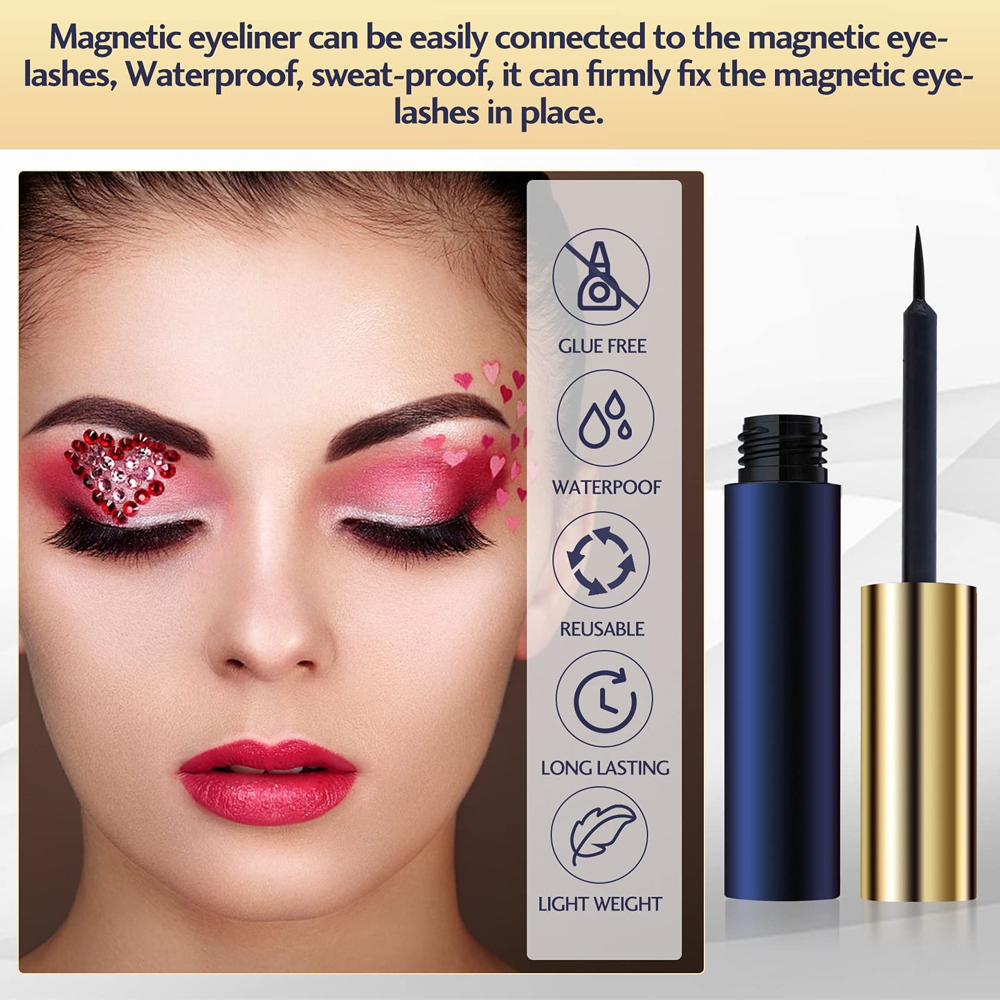 Updated 3D Magnetic Eyelashes Kit, with 2 Tubes of Magnetic Eyeliner Nature Look & Reusable Magnetic Lashes False Lashes (10 Pairs) 1 count (Pack of 1)