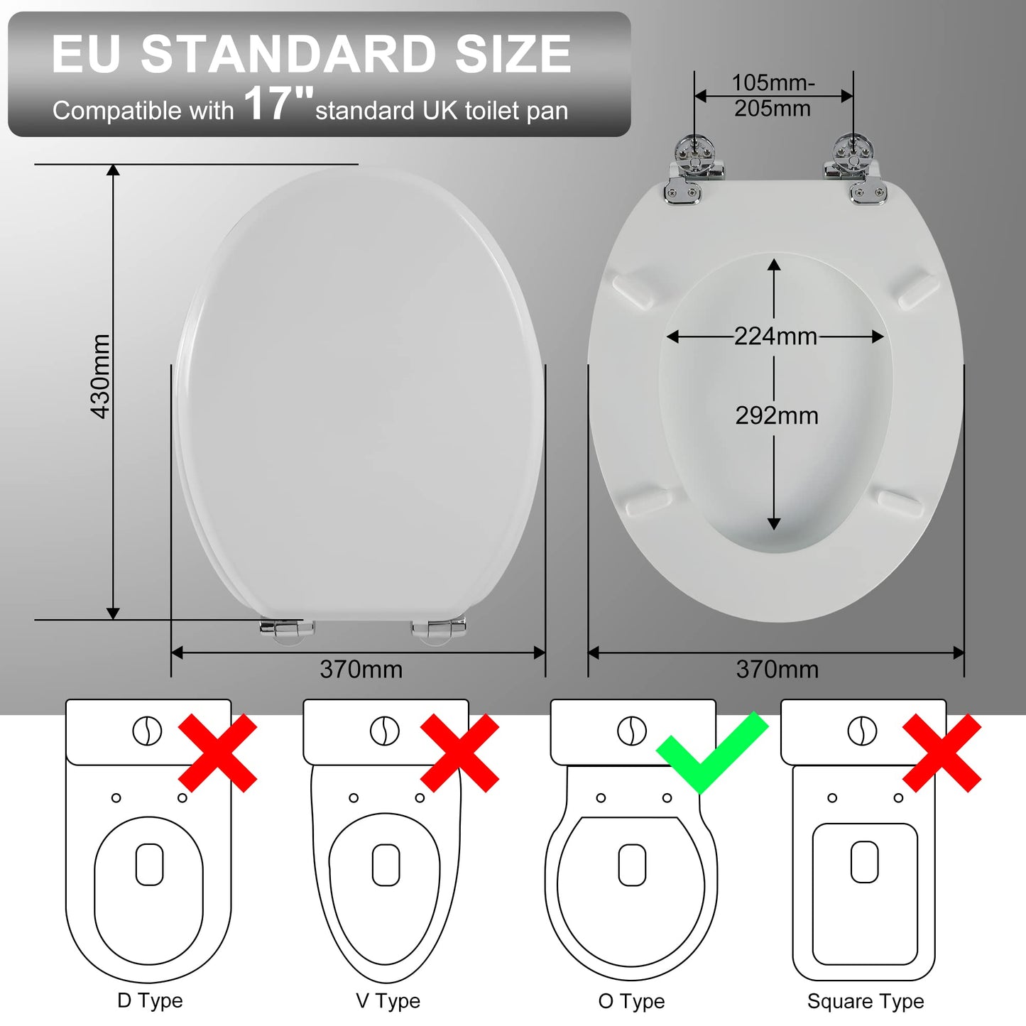 White Toilet Seat, White Durable Soft Close Toilet Seat Antibacterial Adjustable Hinges Wooden Material Toilet Seat Quick Release Removable Lid for Easy Clean and Assembly (White) White-zinc Alloy Hinge