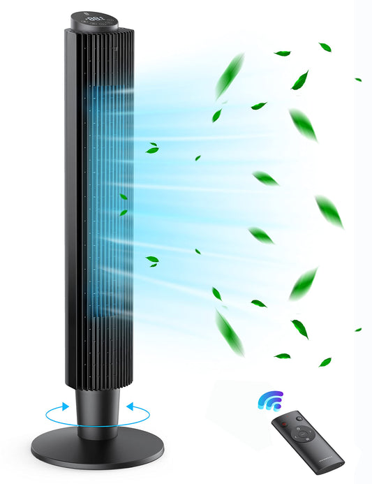 Tower Fan 90° Oscillating Cooling Fans 42”or 36” Height Adjustable Tower Fans with Remote 35 dB Quiet Cooling 5 Fan Speeds Sleep Mode LED Display 12H Timer for Office and Home, Black, TF005