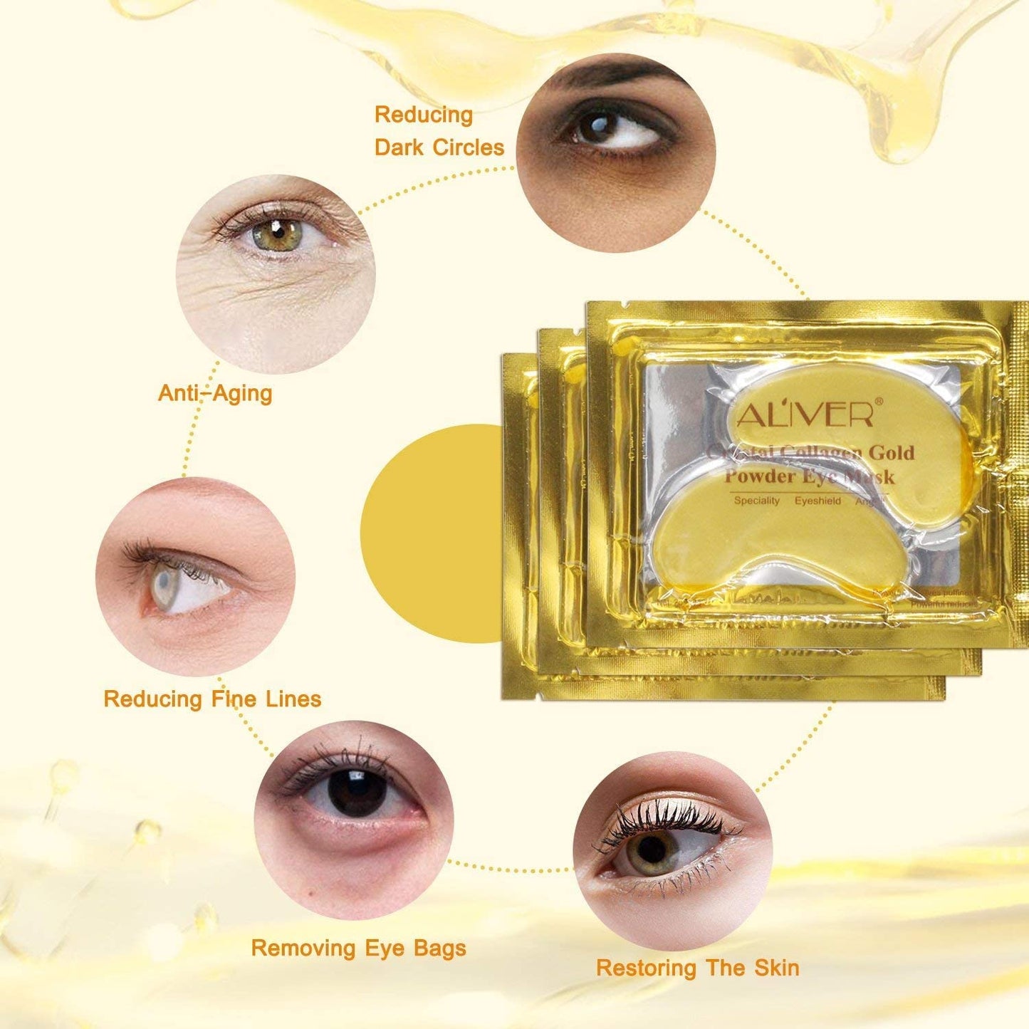 (20 Pairs)24K Gold Under Eye Treatment Masks,Crystal Gold Powder Gel Collagen Eye Mask for Under Eye Wrinkles, Remove Eye Bags, Under-eye, Dark Circles, Hydrating, Puffy Eyes