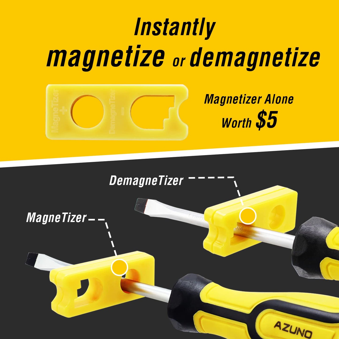 AZUNO 11-Piece Magnetic Screwdriver Set, Include Magnetizer/Demagnetizer, Tips 5 Slotted, 5 Phillips Chrome Vanadium Steel