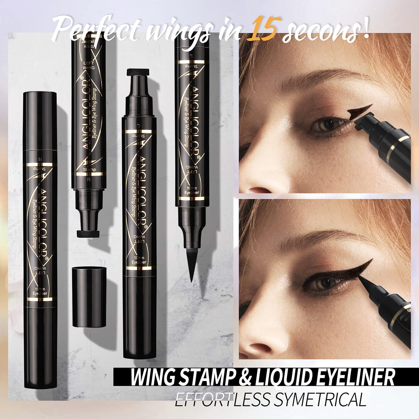 Anglicolor Eyeliner,Liquid Eyeliner,2PC Eyeliner Stamp,Long Lasting Perfect Wing Cat Eye Stamp, Black Eye Liner Pencil, Waterproof, Smudgeproof Makeup Eye Liner Pencil (02) 02