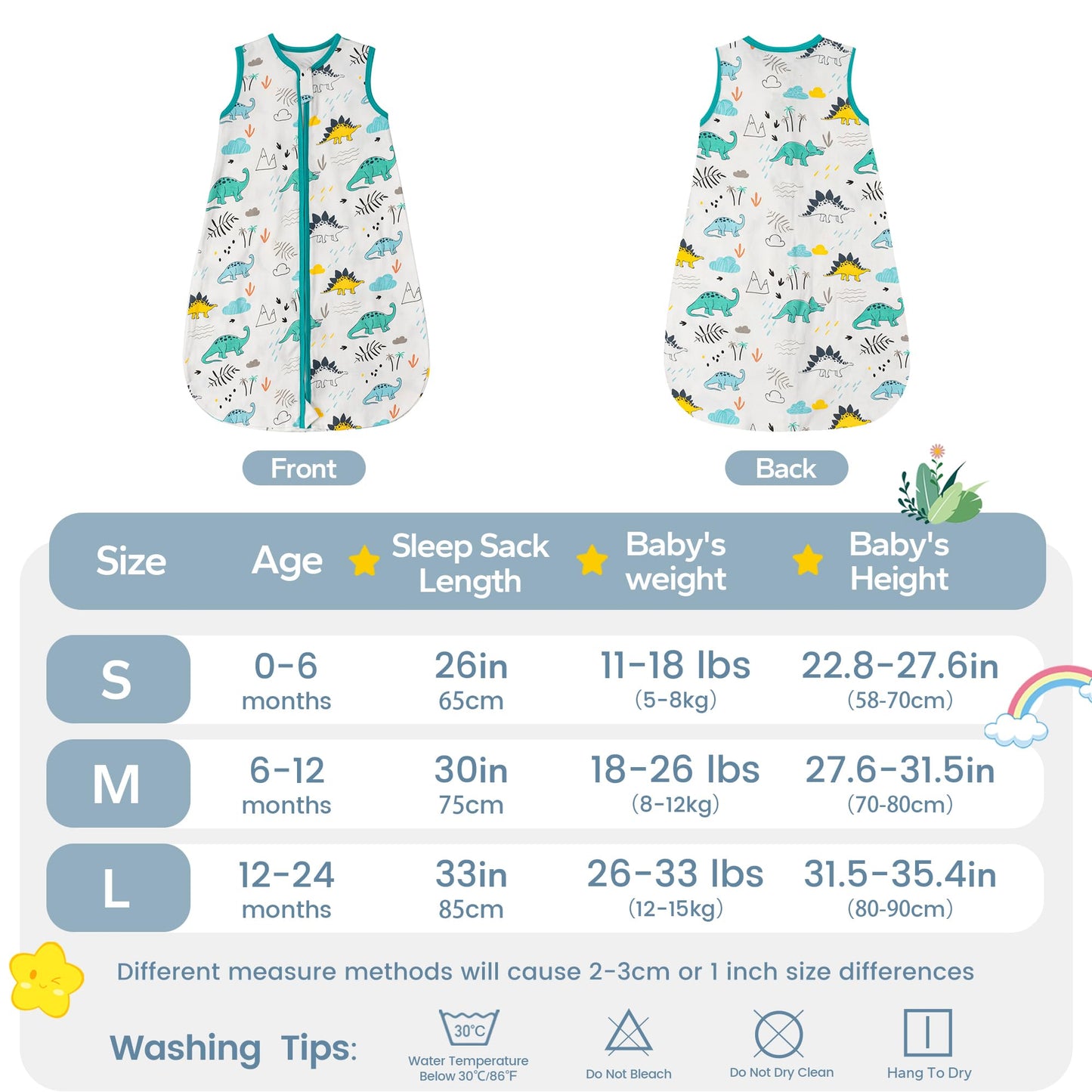 ZIGJOY 0.5 Tog Baby Sleeping Bag 100% Cotton Baby Wearable Blanket Toddler Sleep Sack Summer Sleeping Bags 12-24 Months, Jurassic