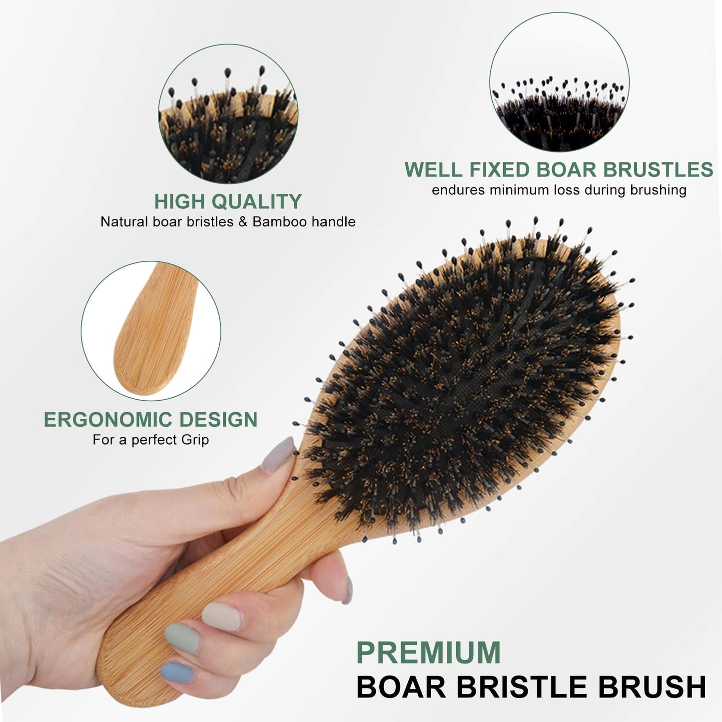 4 Pieces Bamboo Hair Brush, Boar Bristle Hair Brush, Professional Bamboo Paddle Brush for Hair Detangling and Detangling, Suitable for Women, Men and Children, Gift Set for Hair/Curly/Dry