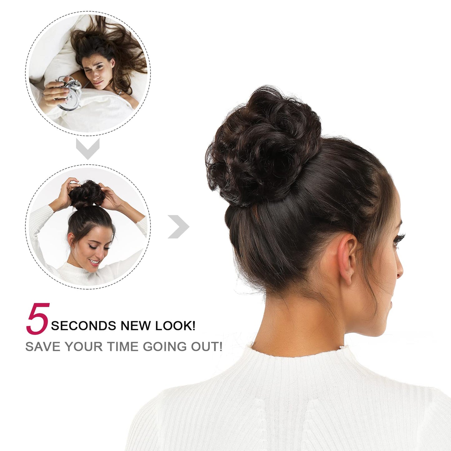 Yamel Messy Bun Hair Pieces for Women Hair Bun Extension Dark Brown Updo Curly Messy Bun Scrunchie