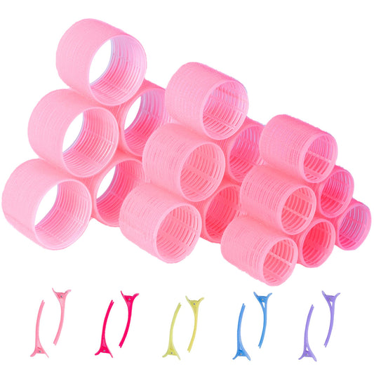 xnicx 28pcs Hair Rollers with Clips,Hair Curlers no Heat includes 18pcs Hair Rollers with 10Pcs Clips Velcro Rollers for Hair Jumbo Large Medium Rollers Sizes(60mm,48mm,36mm) for Long,Short Hair Pink