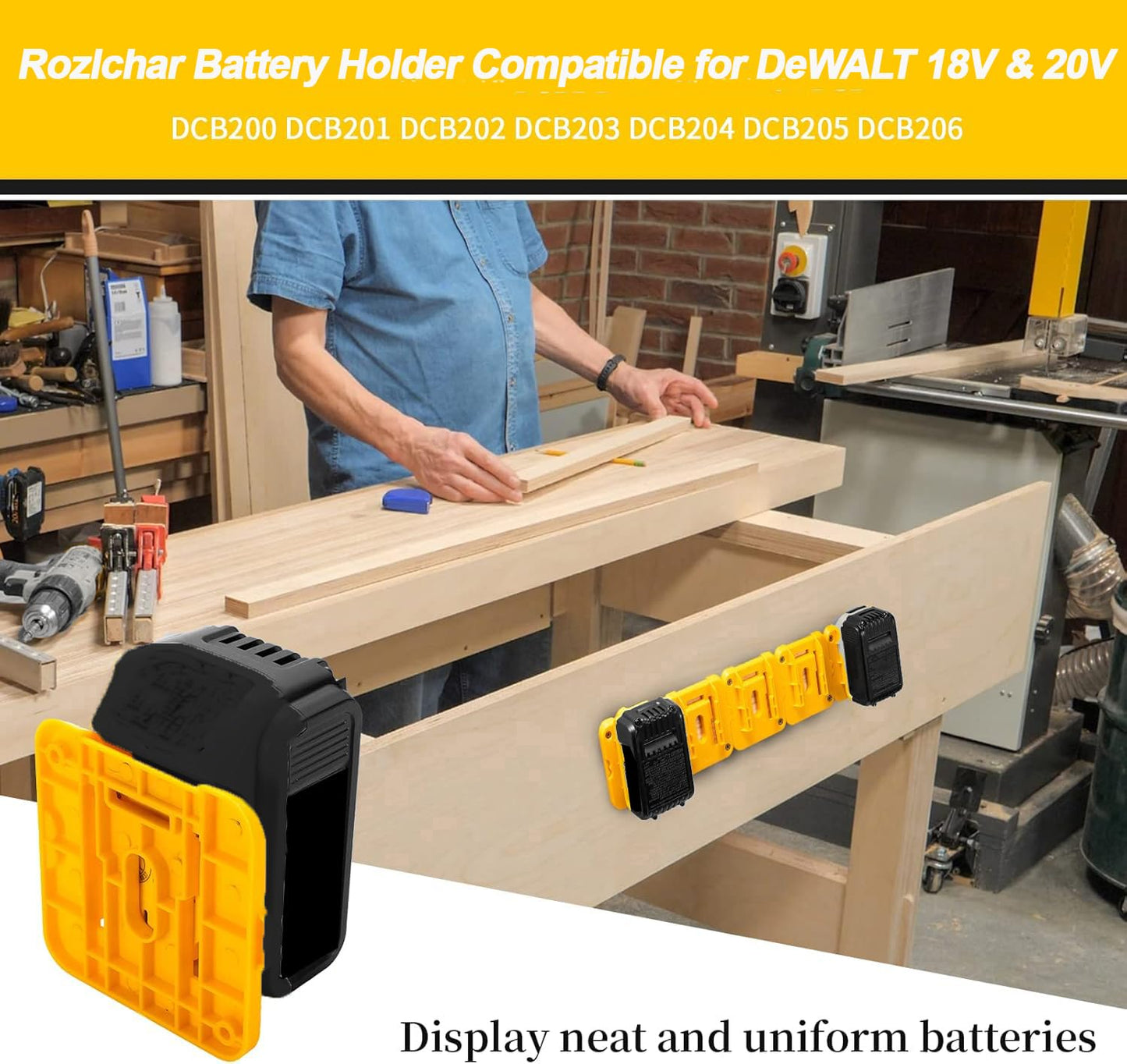 5 Pack Rozlchar Battery Holder Compatible for Dewalt 20V Battery Mounts Dock Holder Fit for DCB200 DCB201 DCB202 DCB203 DCB204(w/10 screws, No Battery)